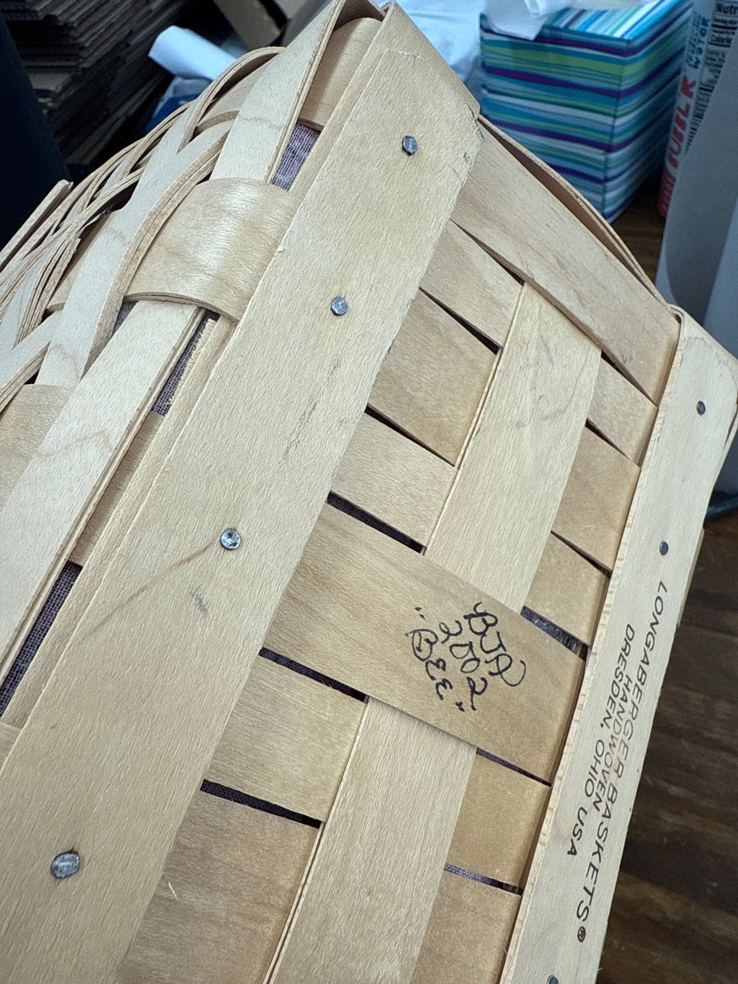 Longaberger spring basket with lid, liner, and protector