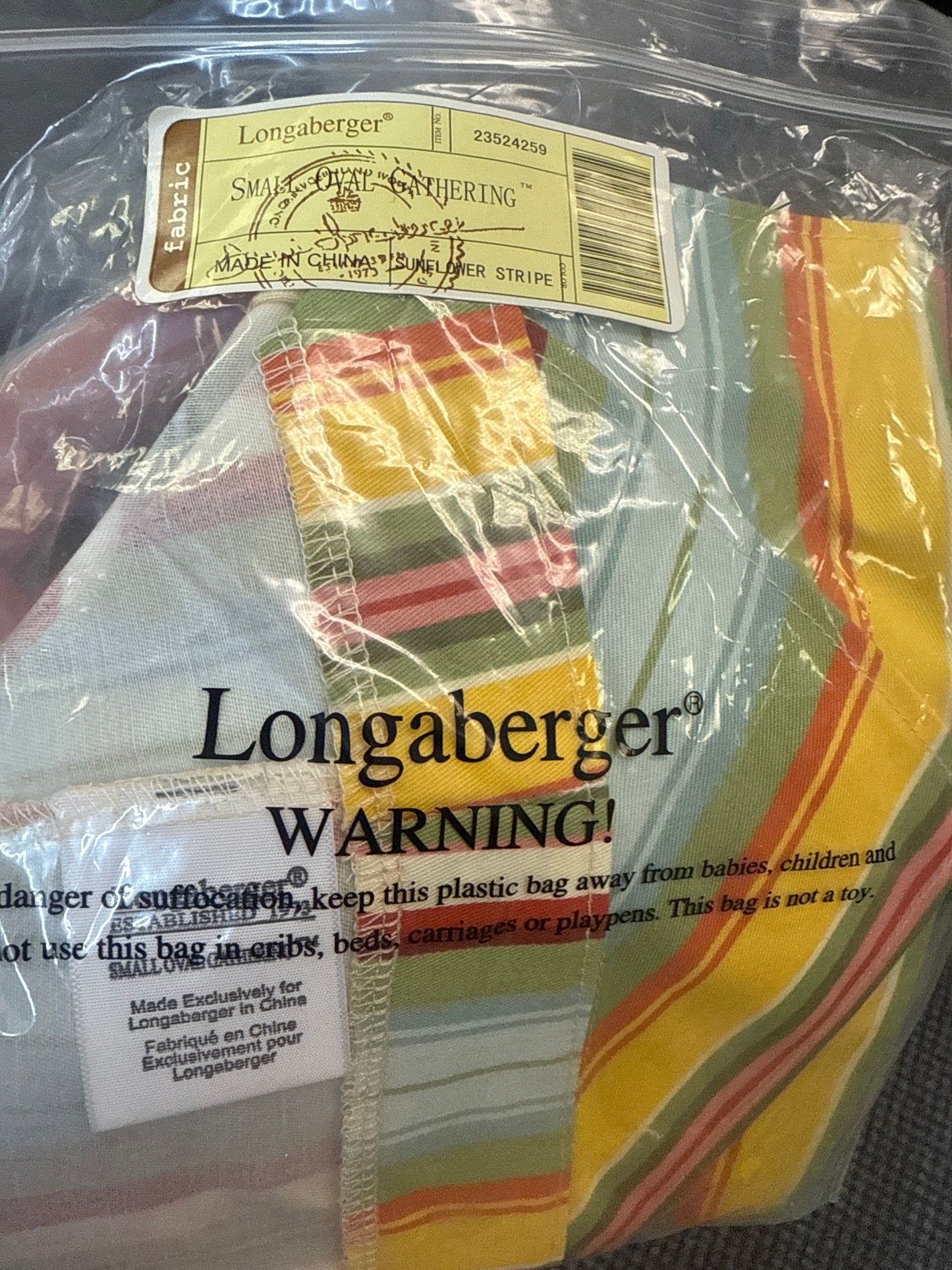 Longaberger small oval gathering liner in sunflower stripe
