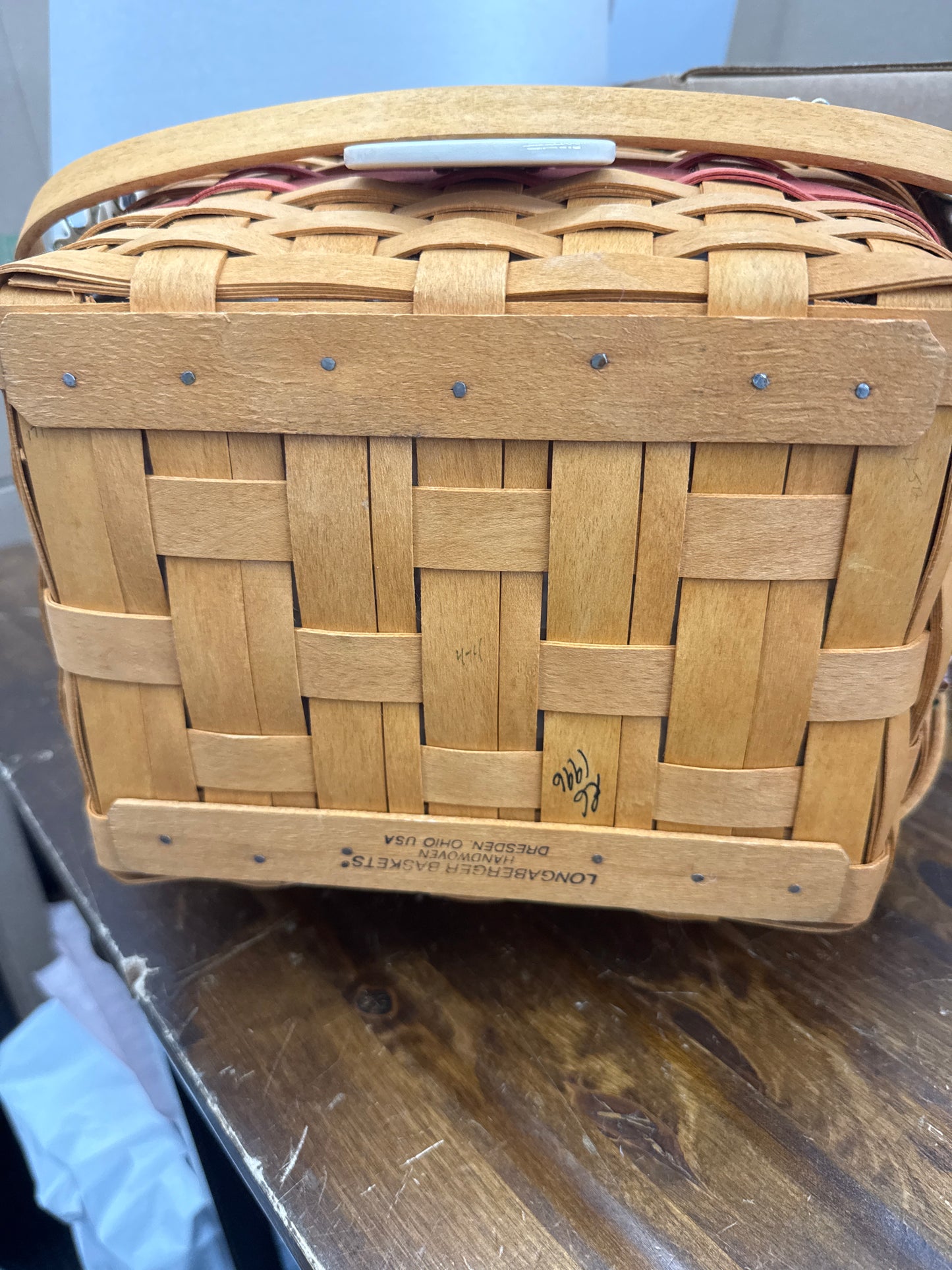 Longaberger 1997 Mother’s Day basket with lid, liner, tie on, and double protector set