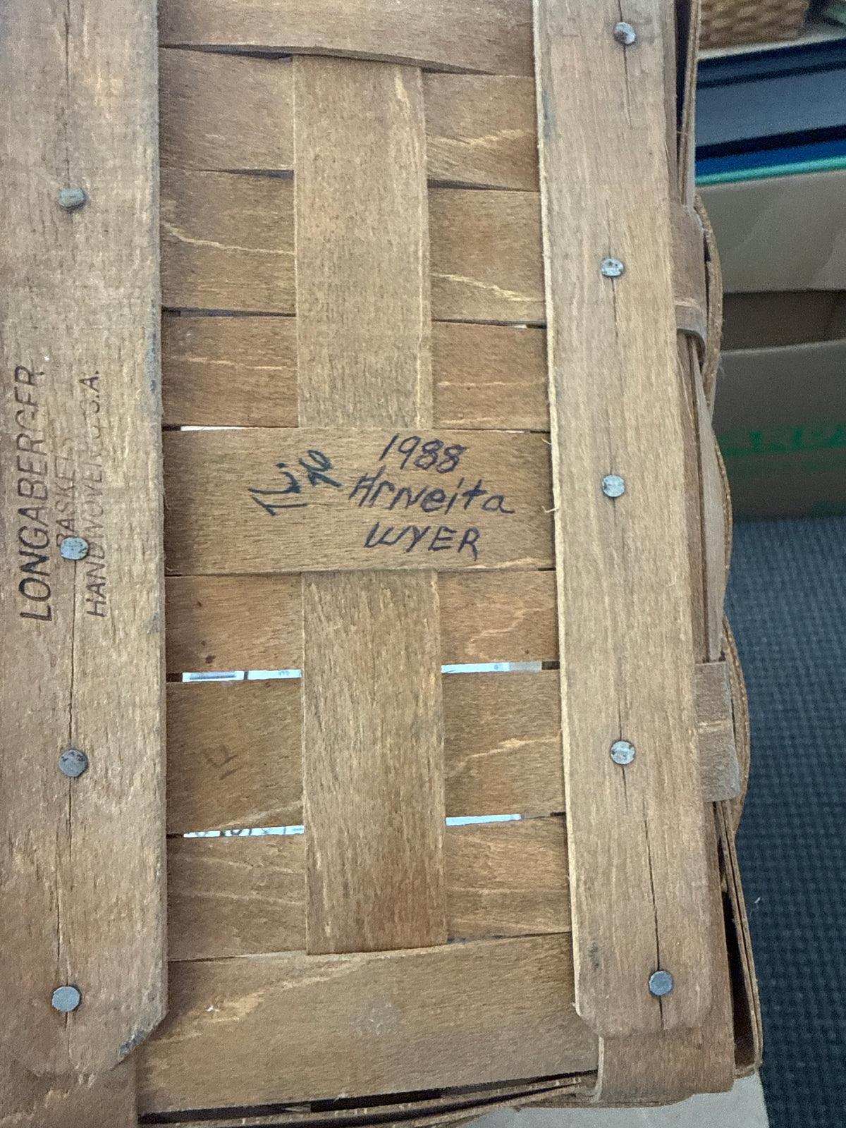 Longaberger 1988 spring basket - has some markings in basket