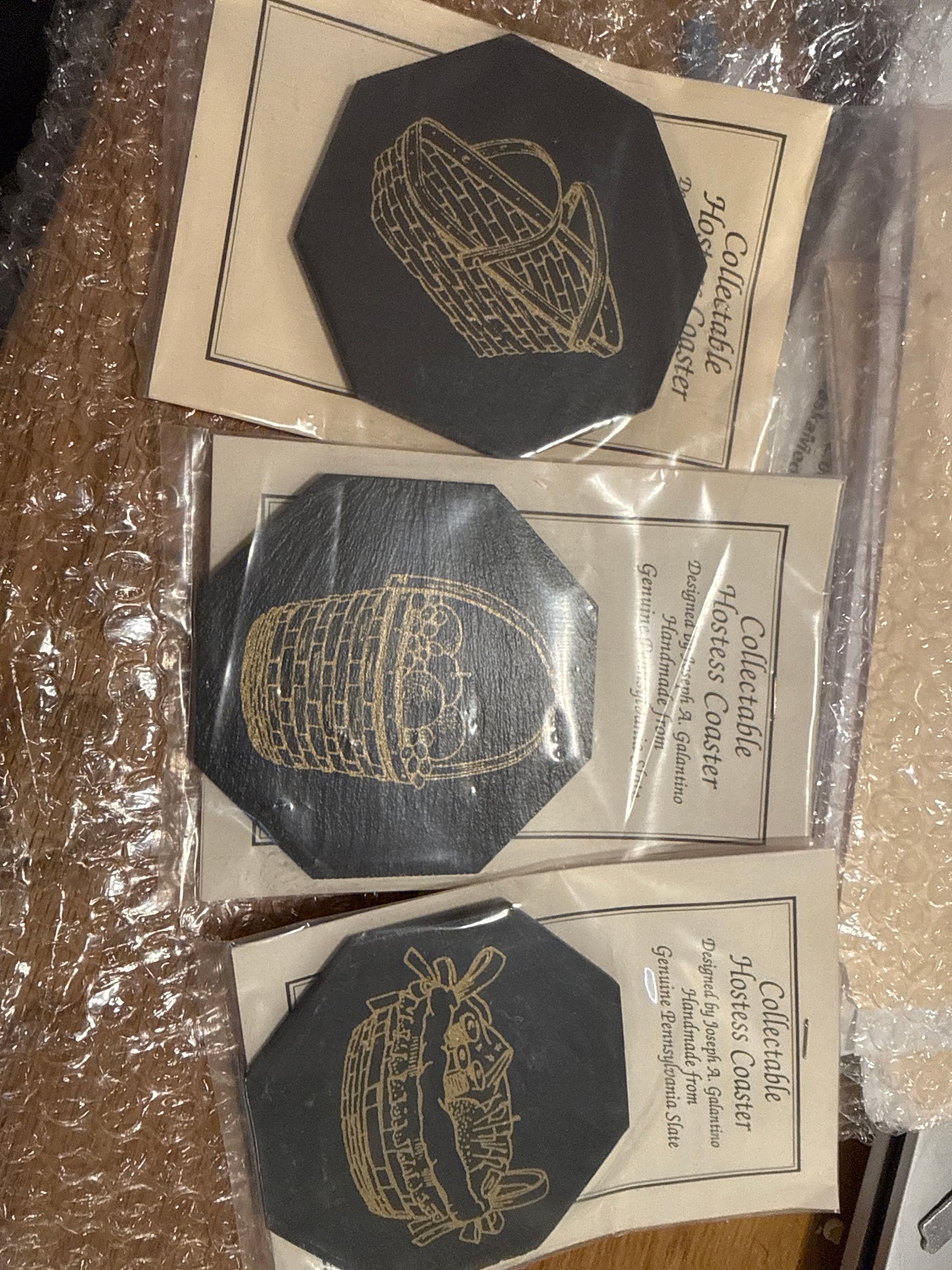 Homestead set of 3 hostess Pennsylvania slate basket coasters