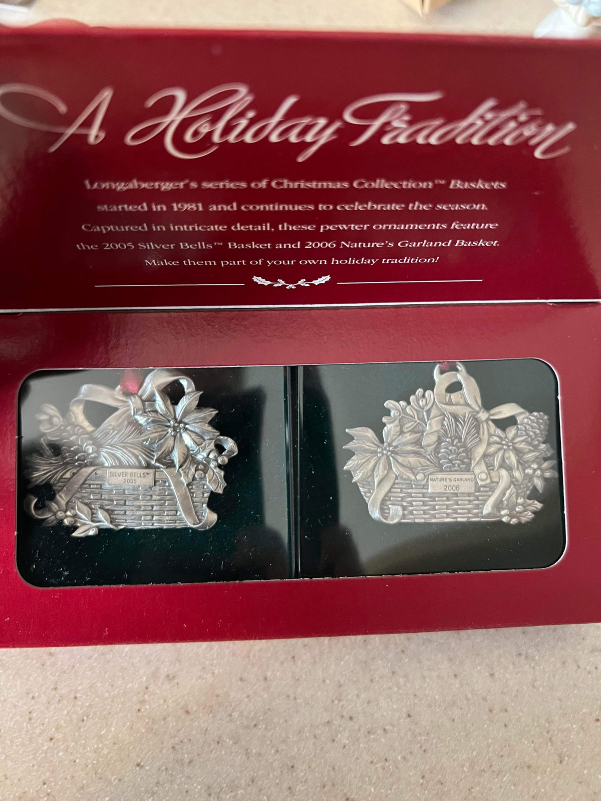 Longaberger Pewter Holiday Basket Ornaments