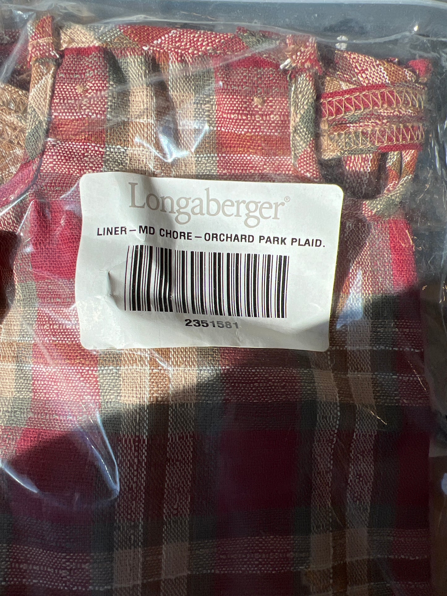 Longaberger medium chore liner in orchard park plaid