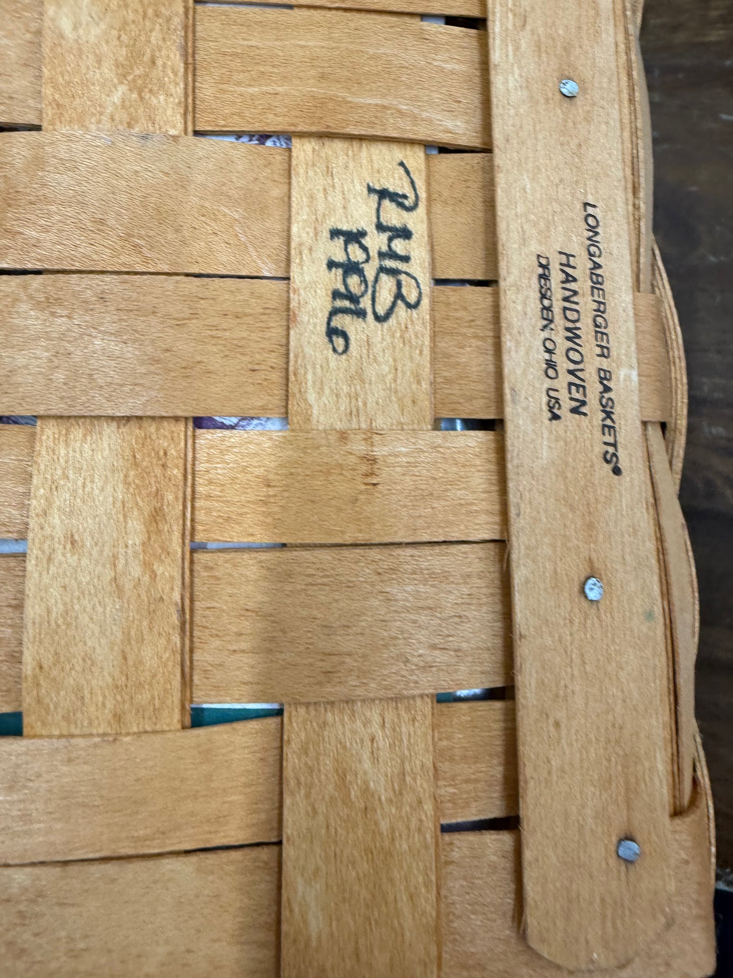 Longaberger Father’s Day address basket with lid, liner, protector, and address cards