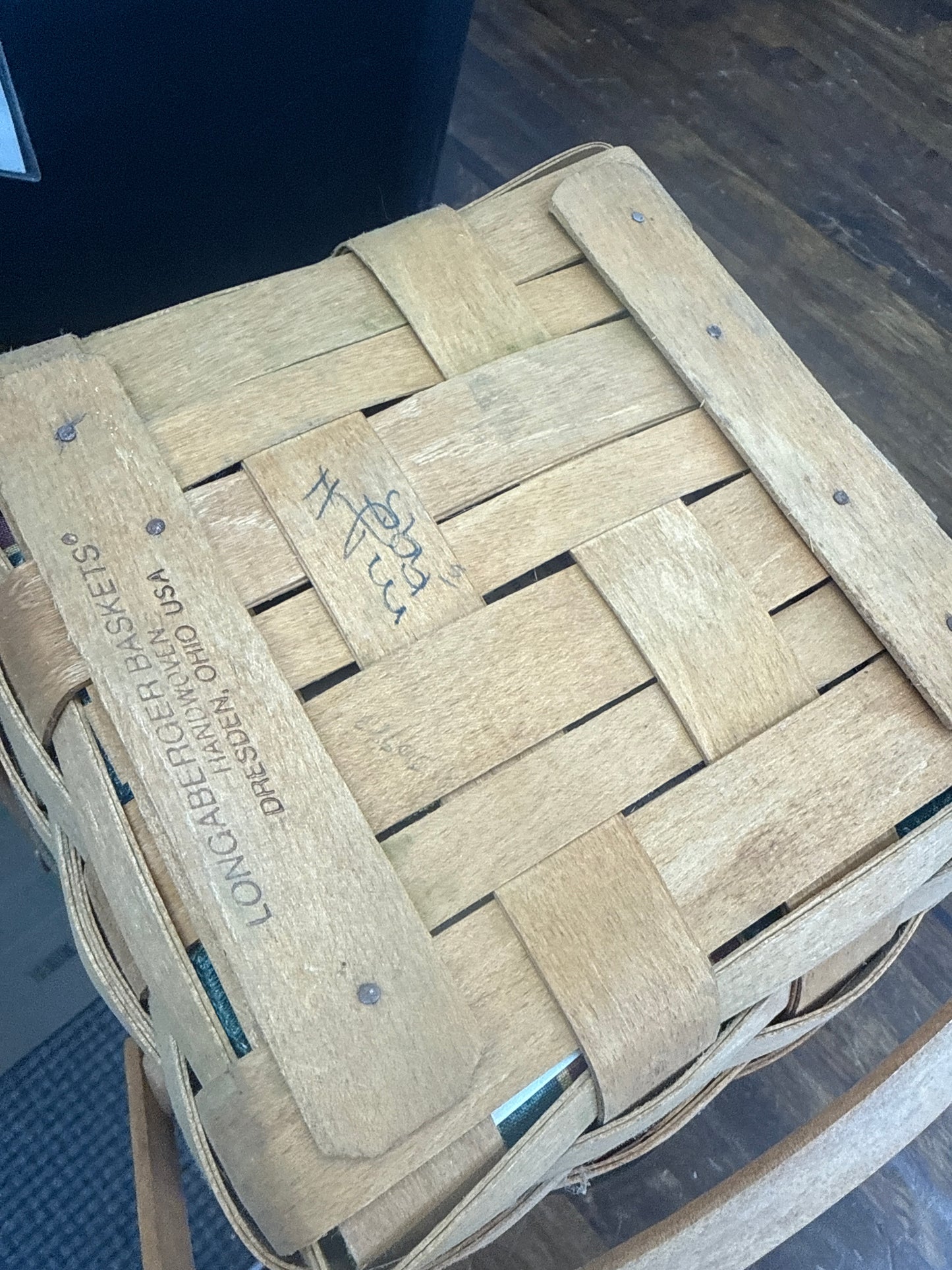 Longaberger cranberry basket with liner and protector and tie on