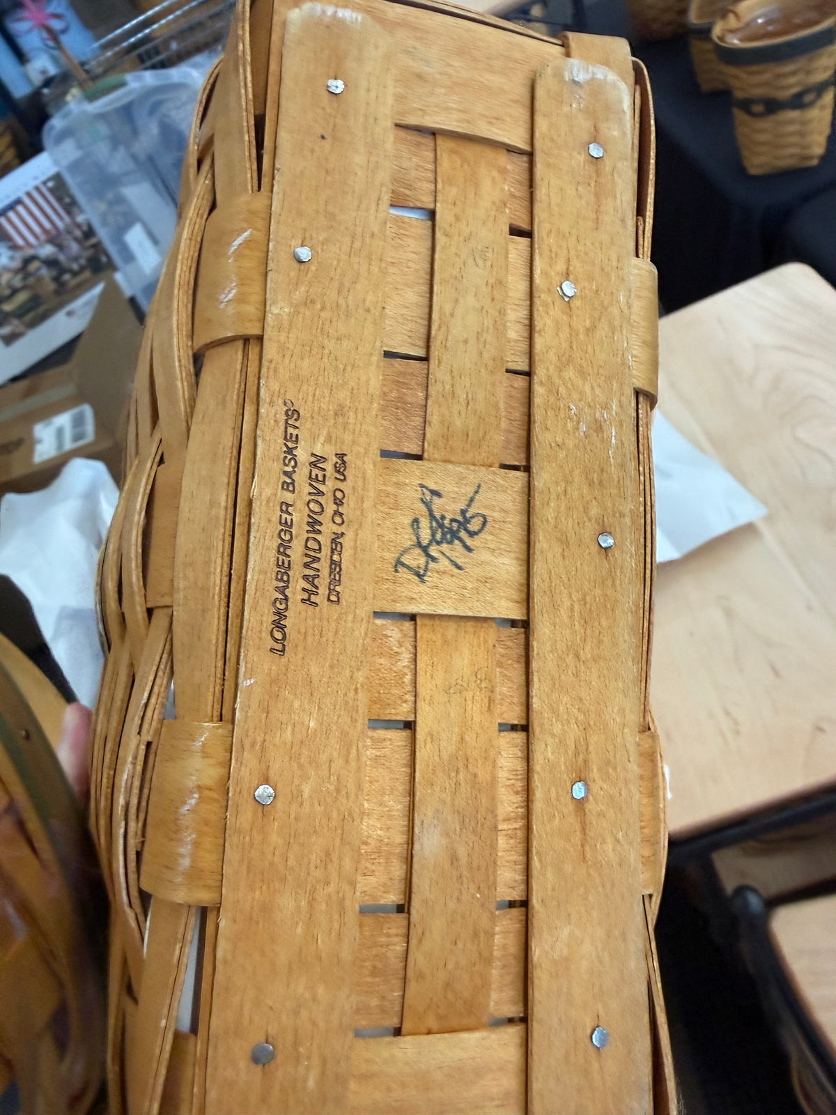 Longaberger 1996 charter member basket with handle gripper (the placards are a little tarnished)