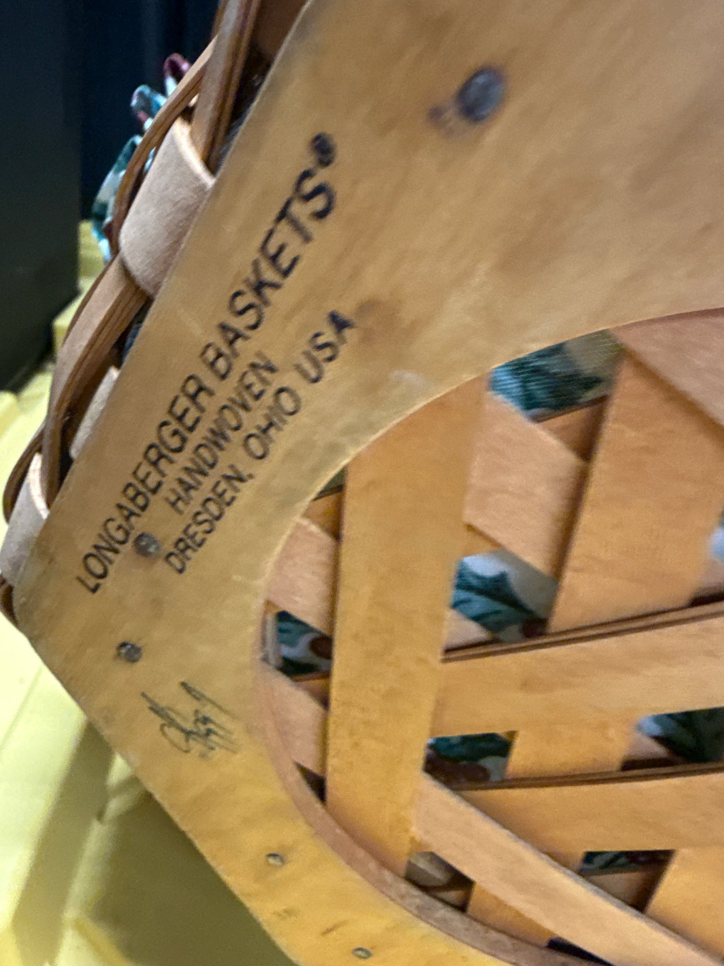 Longaberger 1997 snowflake basket with lid, liner, and protector