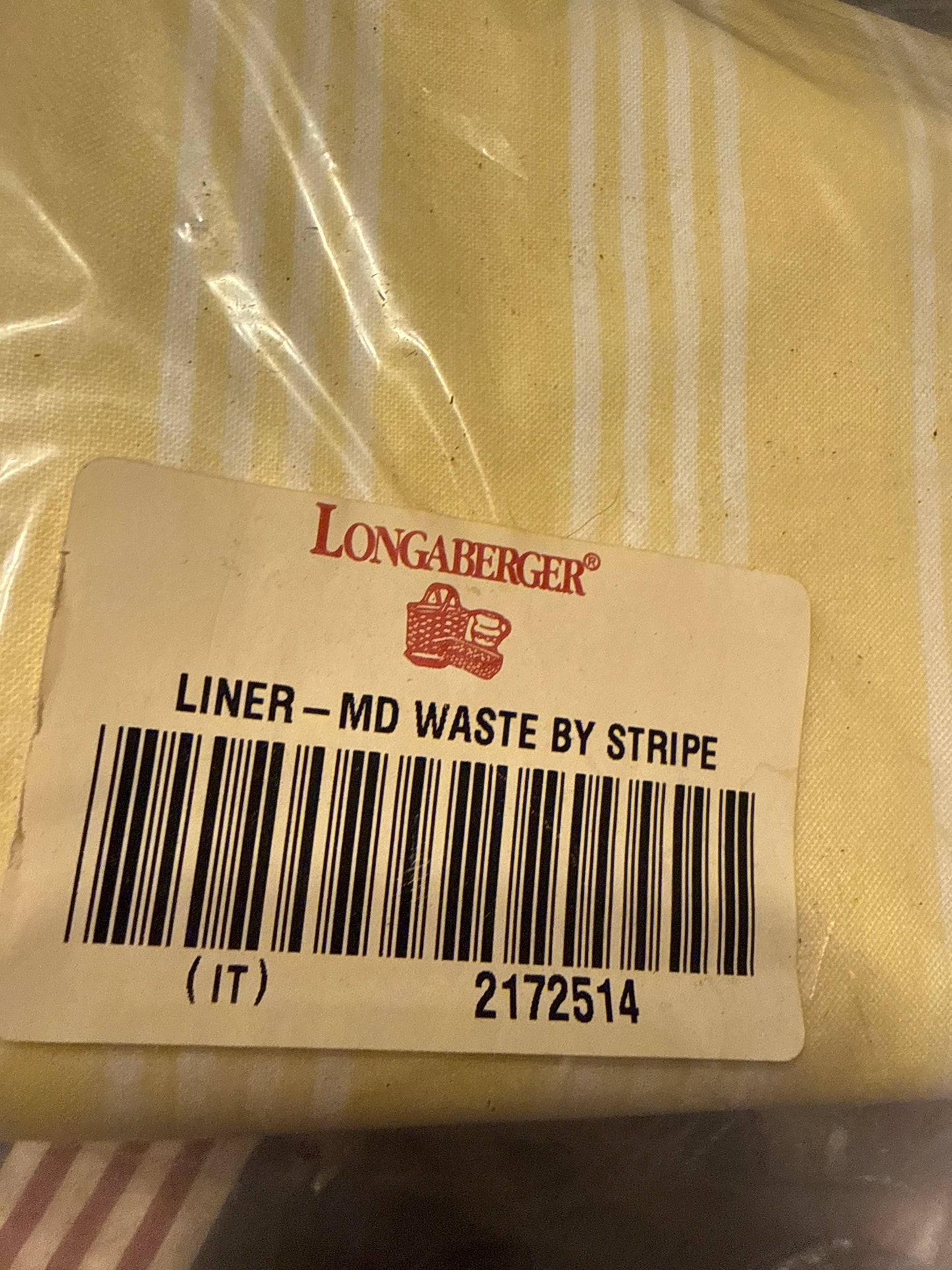 Longaberger medium waste liner in buttercup yellow stripe