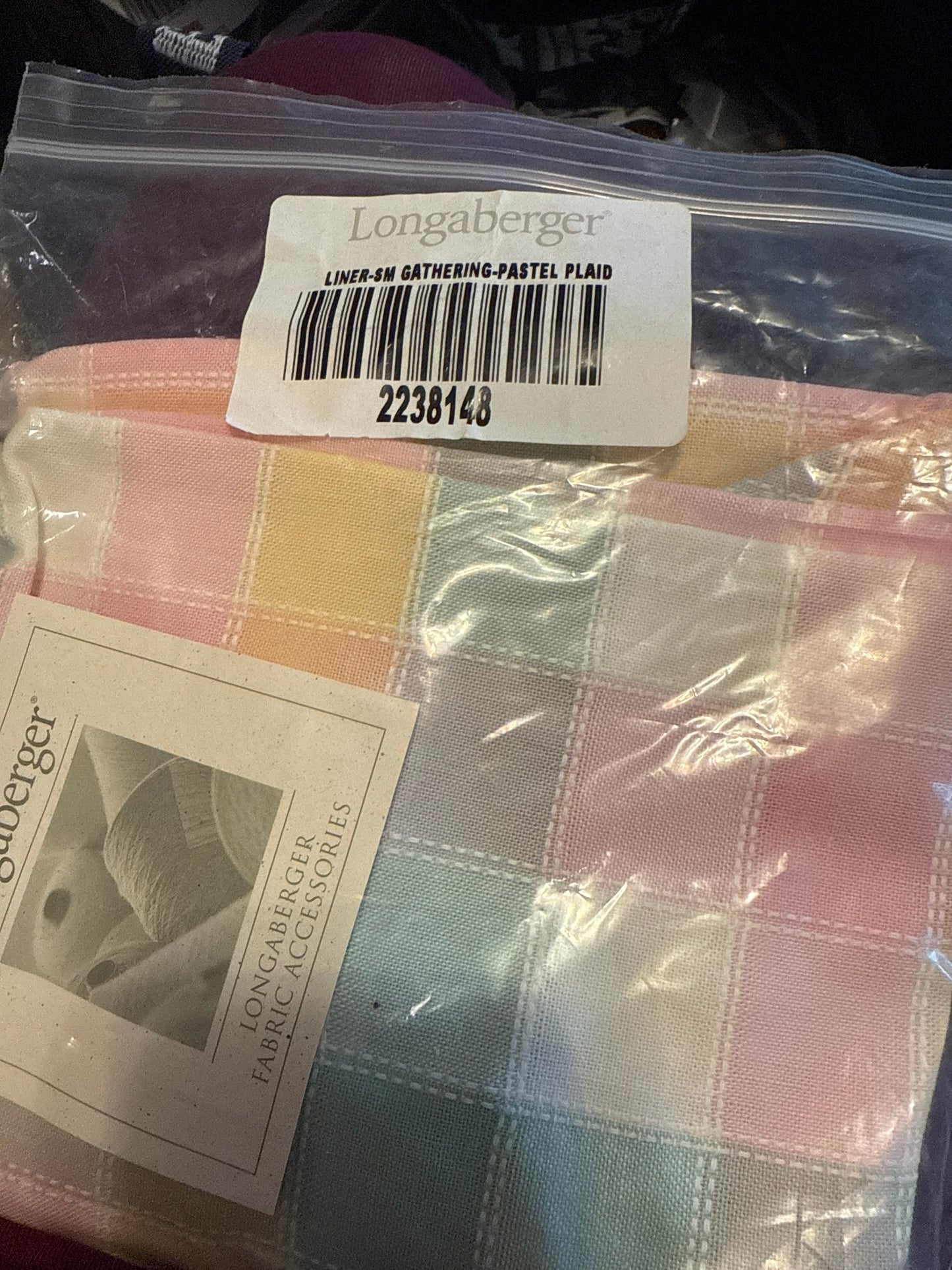 Longaberger small gathering liner in pastel plaid