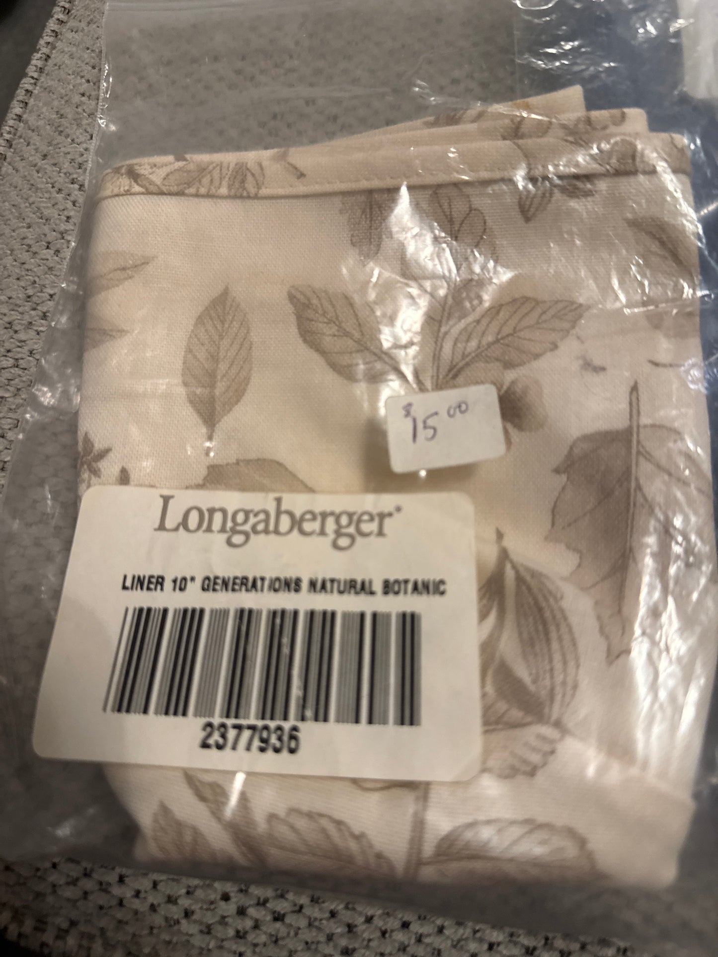 Longaberger 10” generations liner in natural botanical