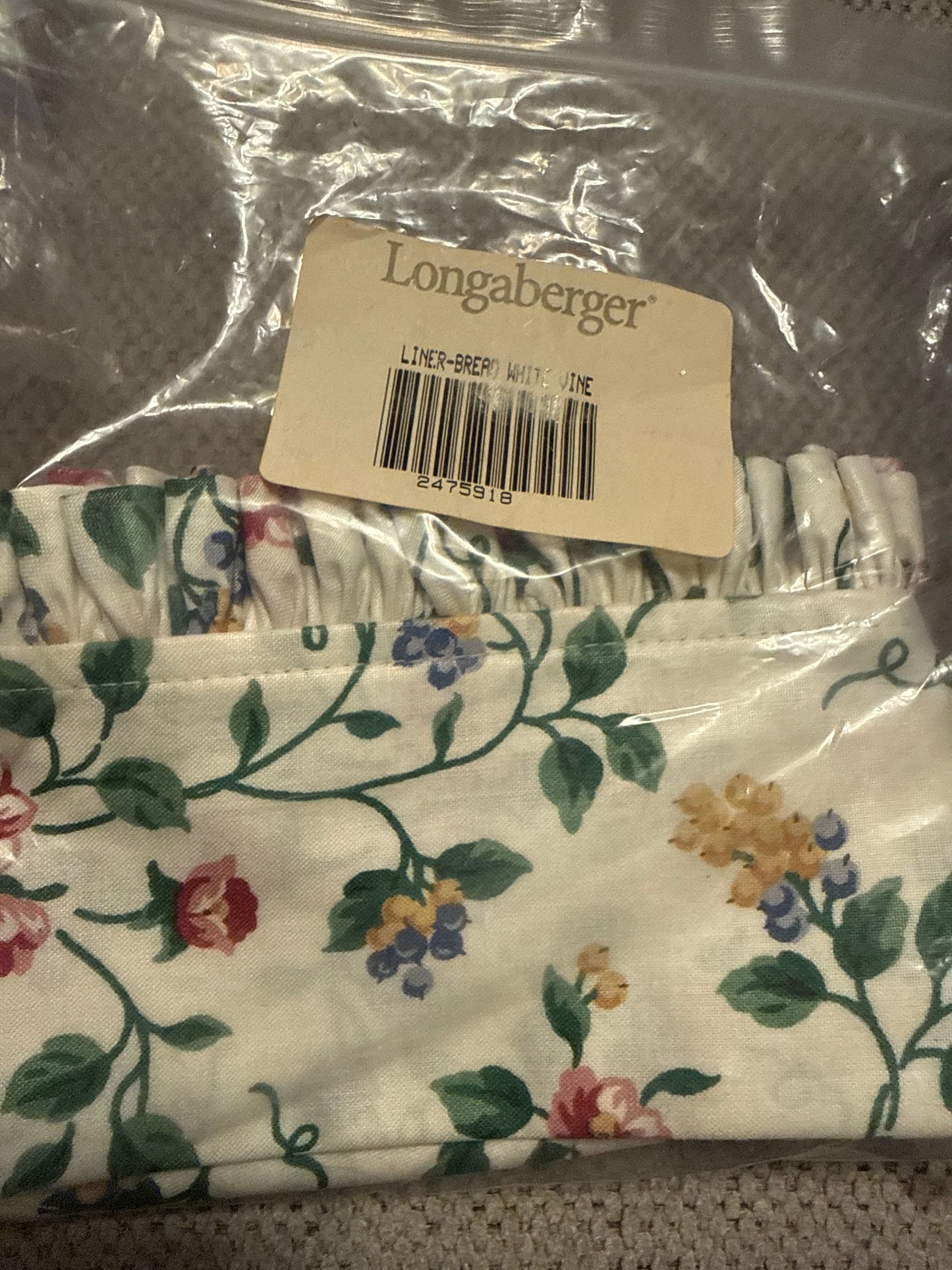 Longaberger bread liner in white vine
