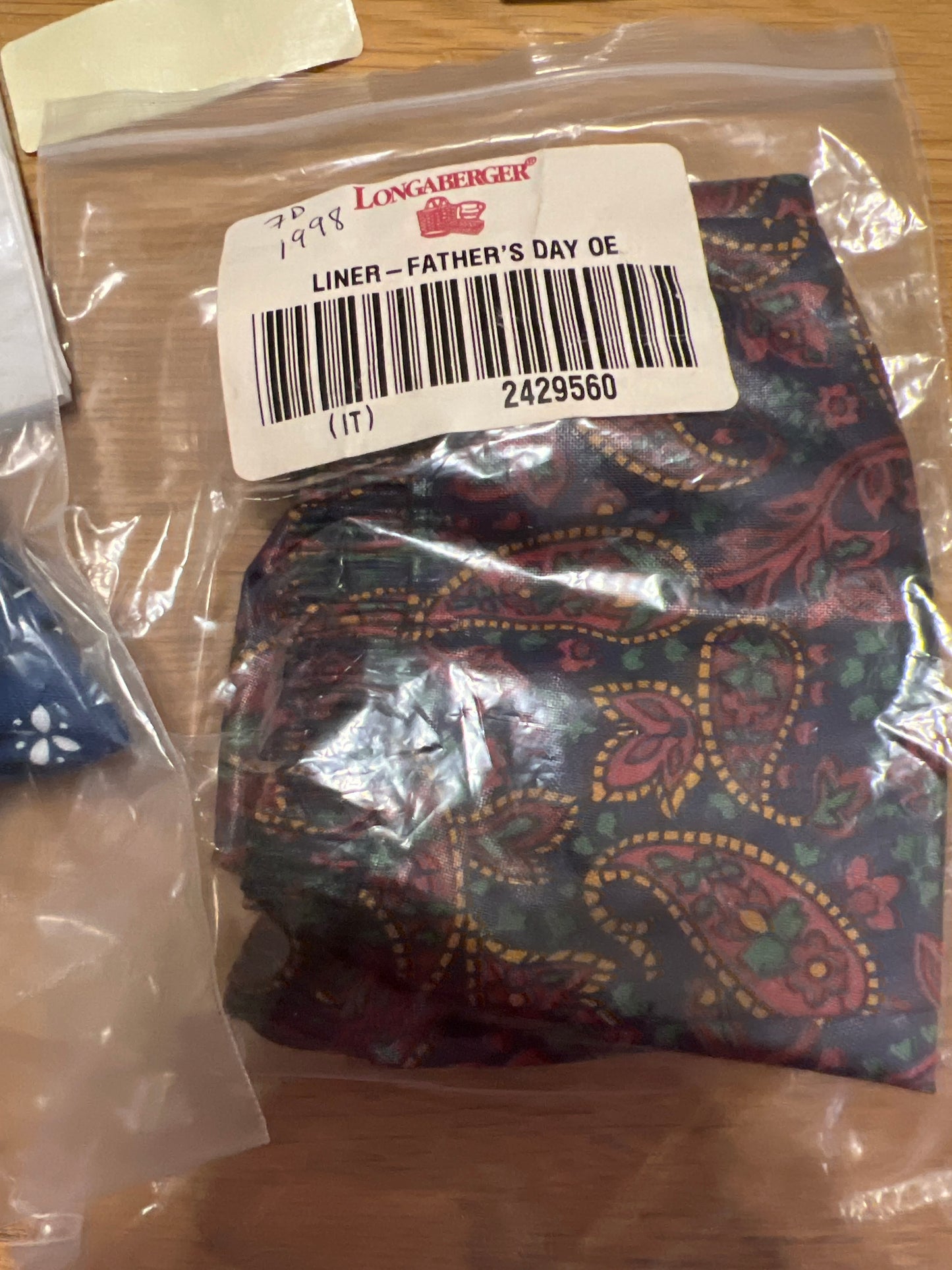 Longaberger Father’s Day 1998 over the edge liner