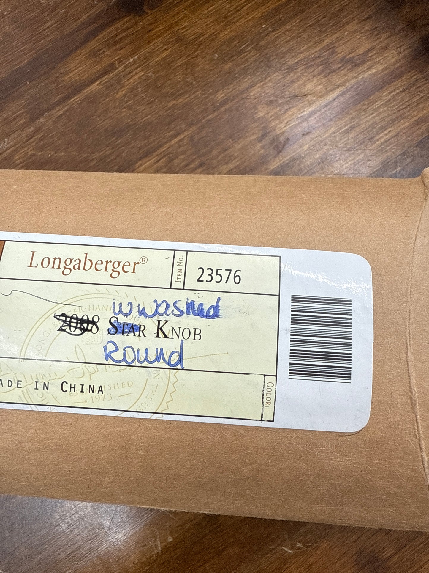 Longaberger white washed round knob