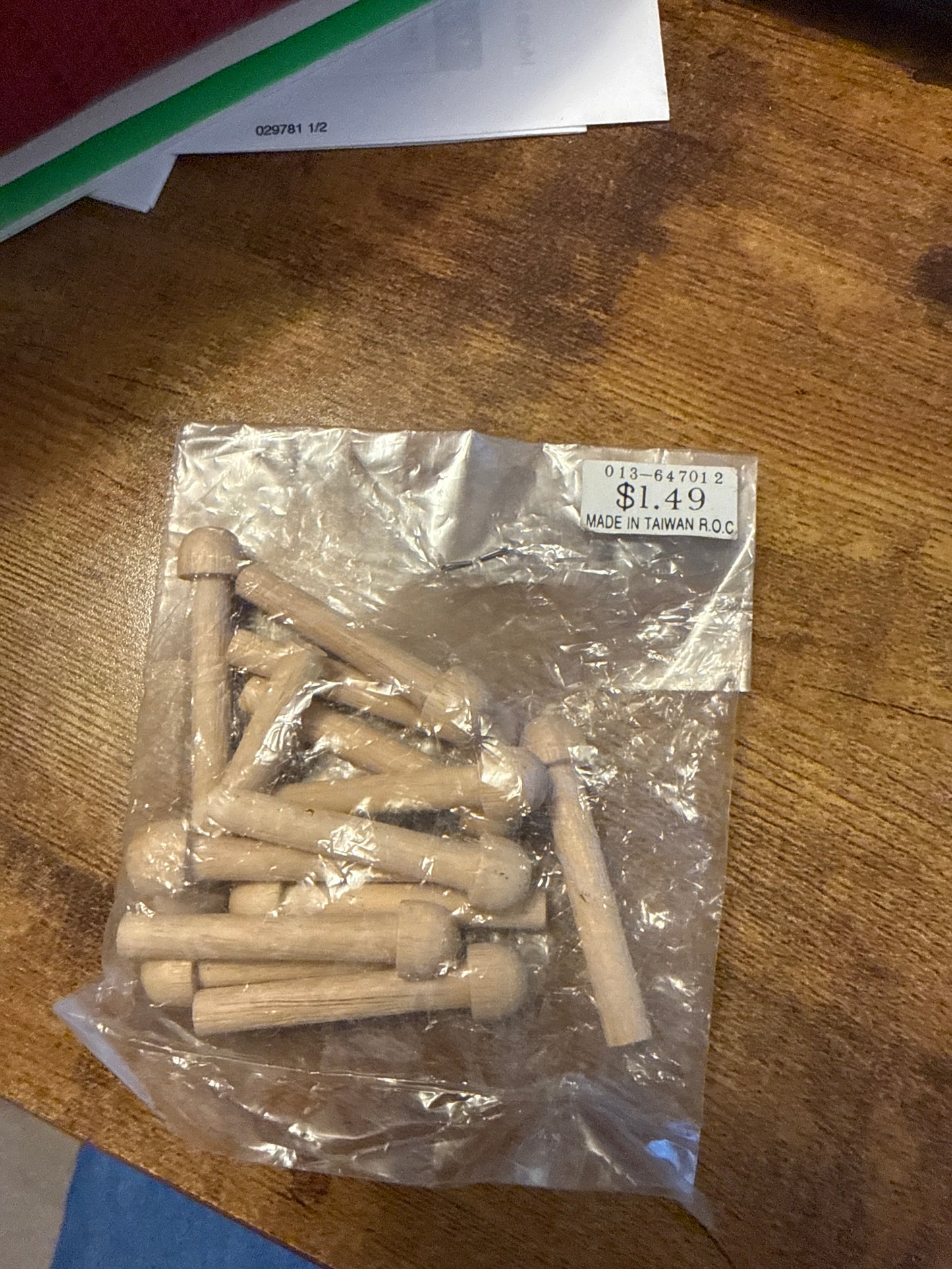 Homestead package of wooden pegs