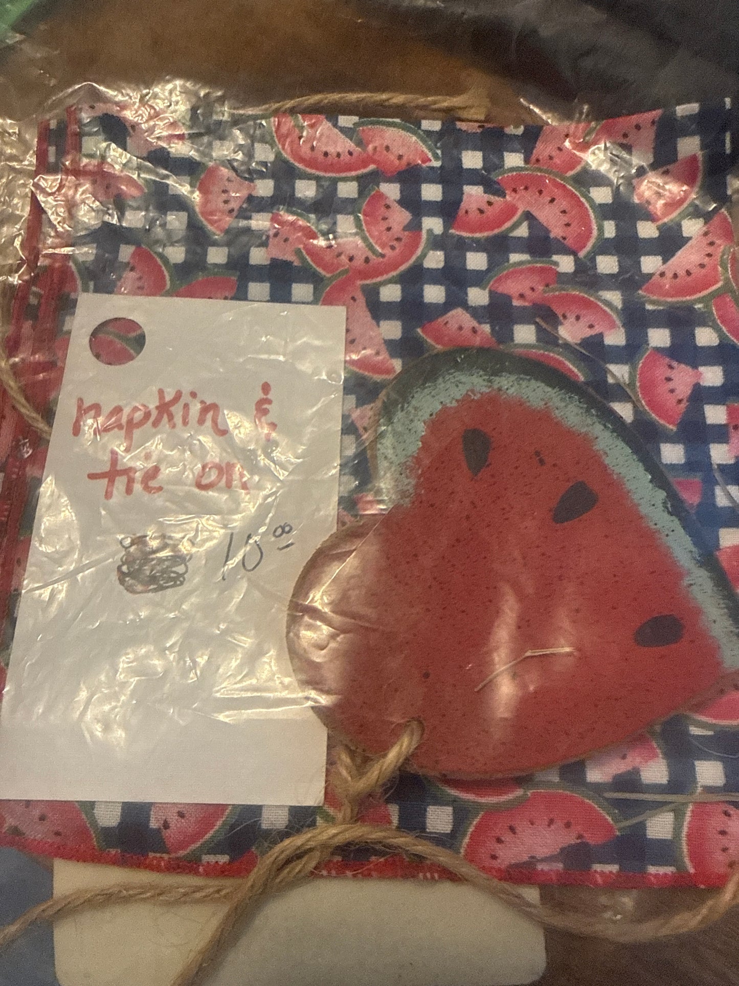 Homestead watermelon single napkin and tie on