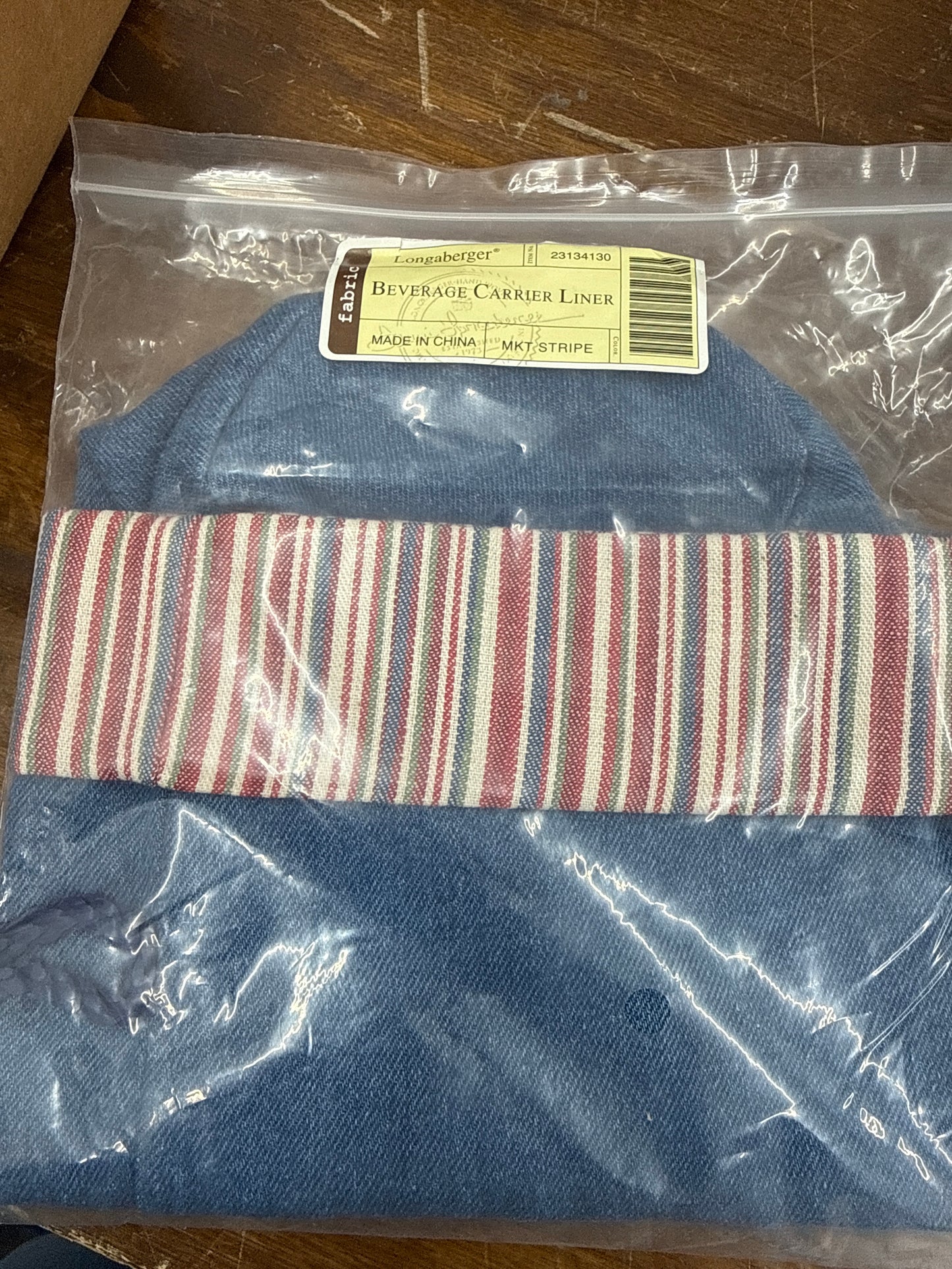 Longaberger beverage carrier liner in market stripe