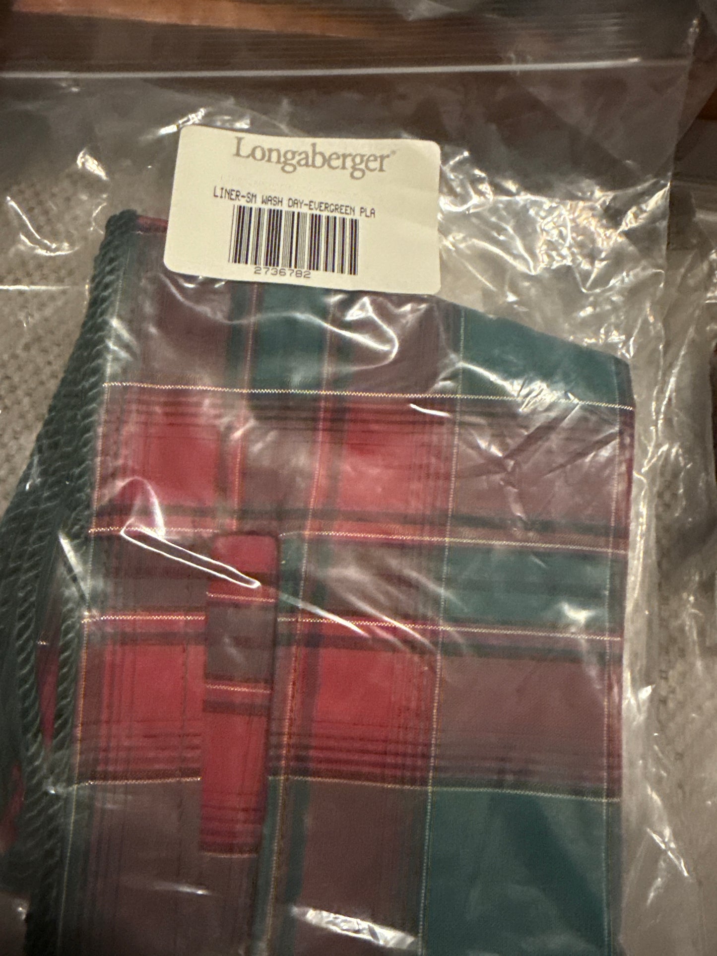 Longaberger small wash day liner in evergreen plaid