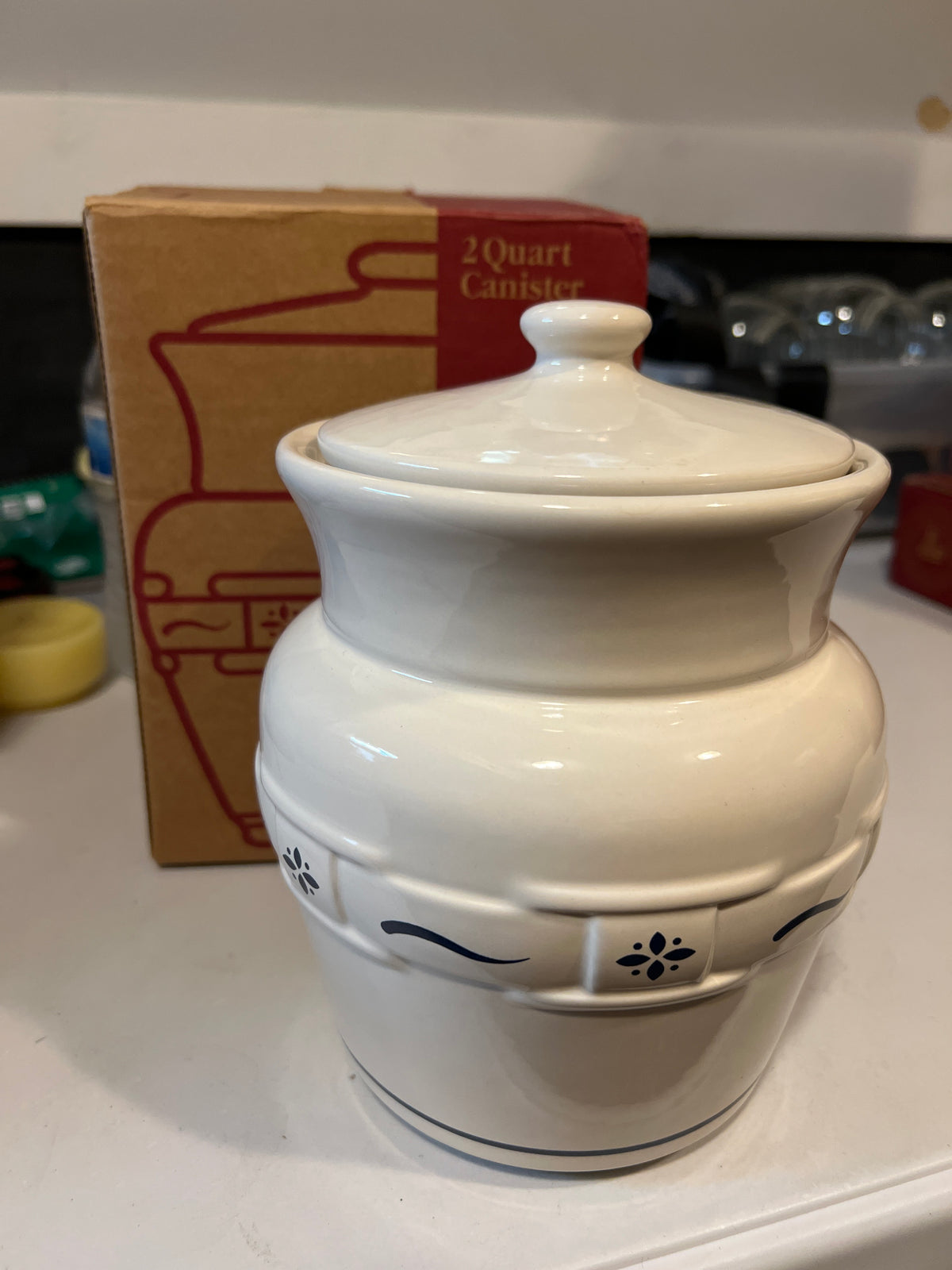Longaberger 2 quart canister in classic blue