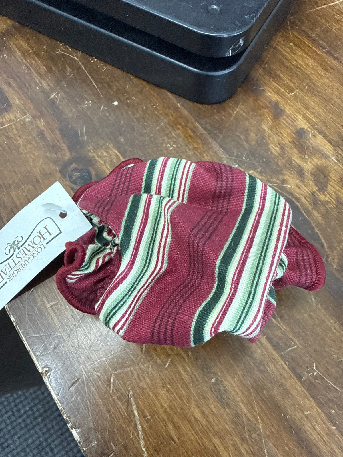 Longaberger jar cover in holiday stripe