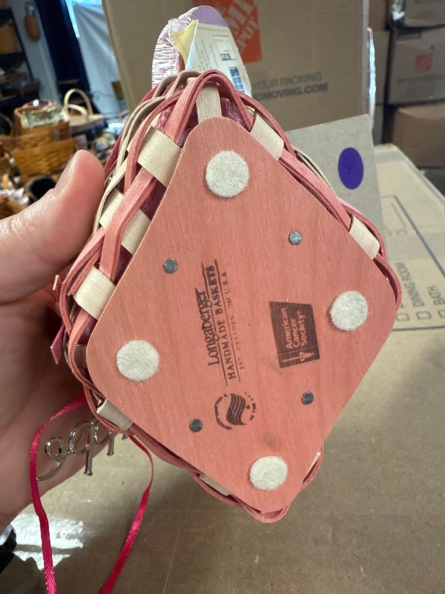 Longaberger horizon of hope basket with tie on, notepad, and wooden craft symbol