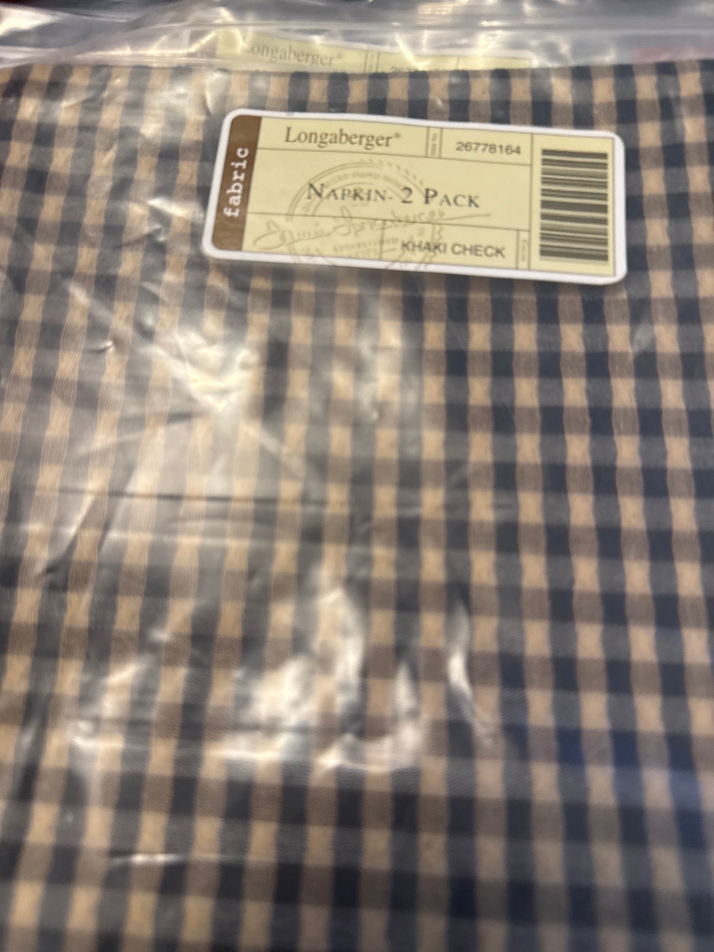 Longaberger set of 2 napkins in khaki check