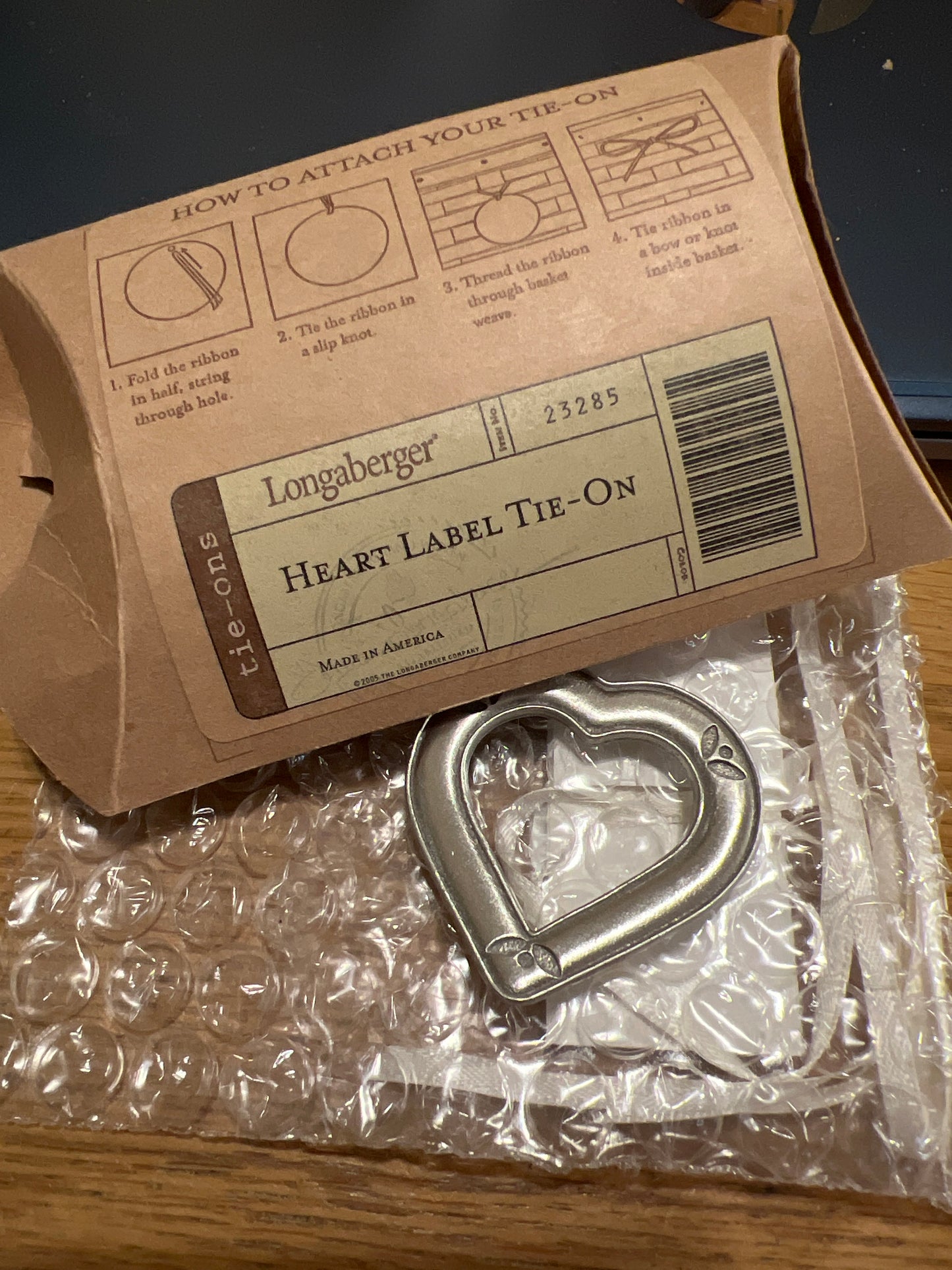 Longaberger heart label tie on