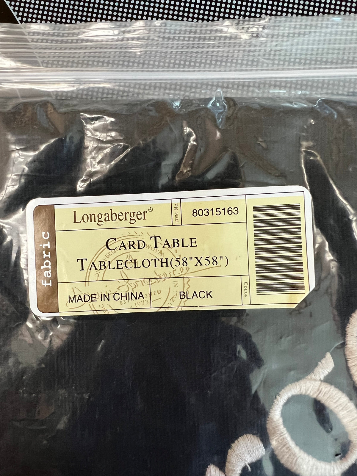 Longaberger card table tablecloth in black