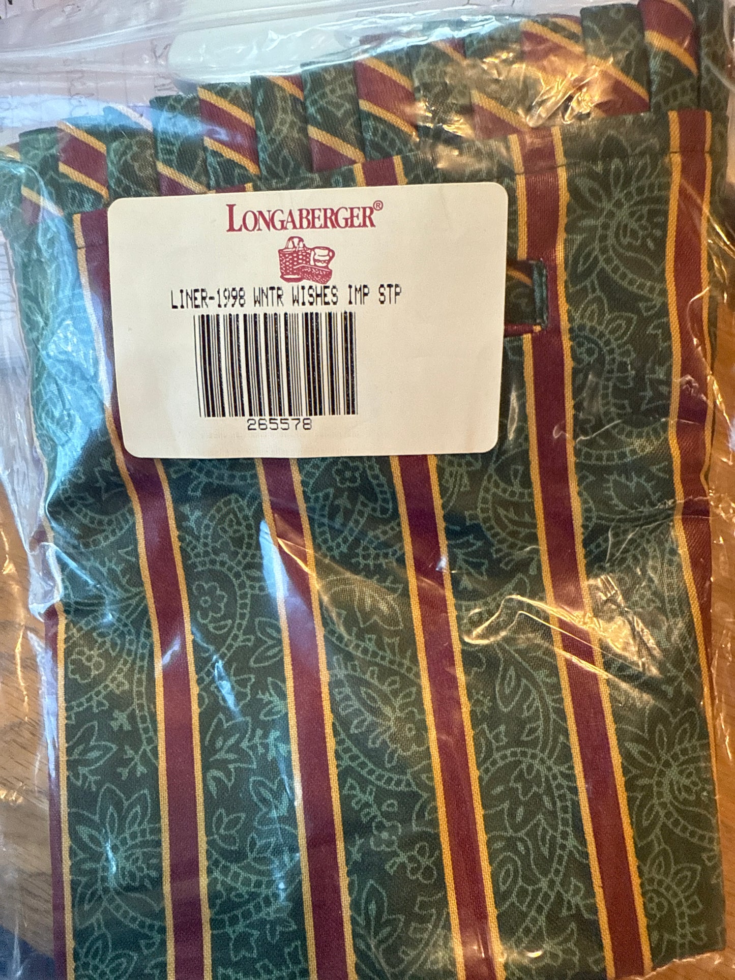 Longaberger 1998 winter wishes liner in imperial stripe