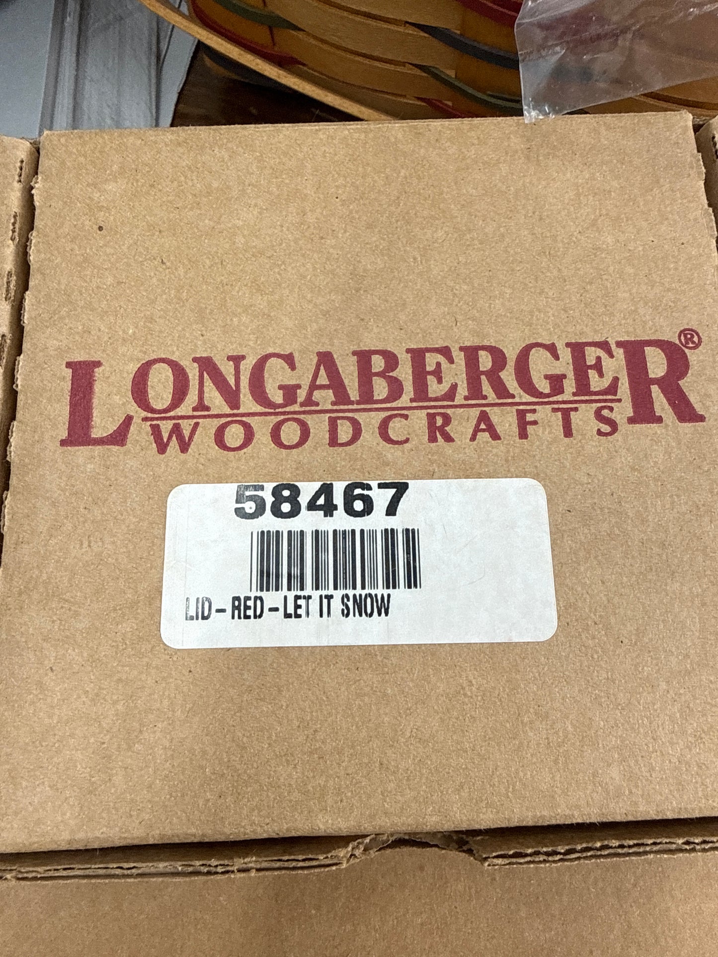 Longaberger let it snow lid with red knob