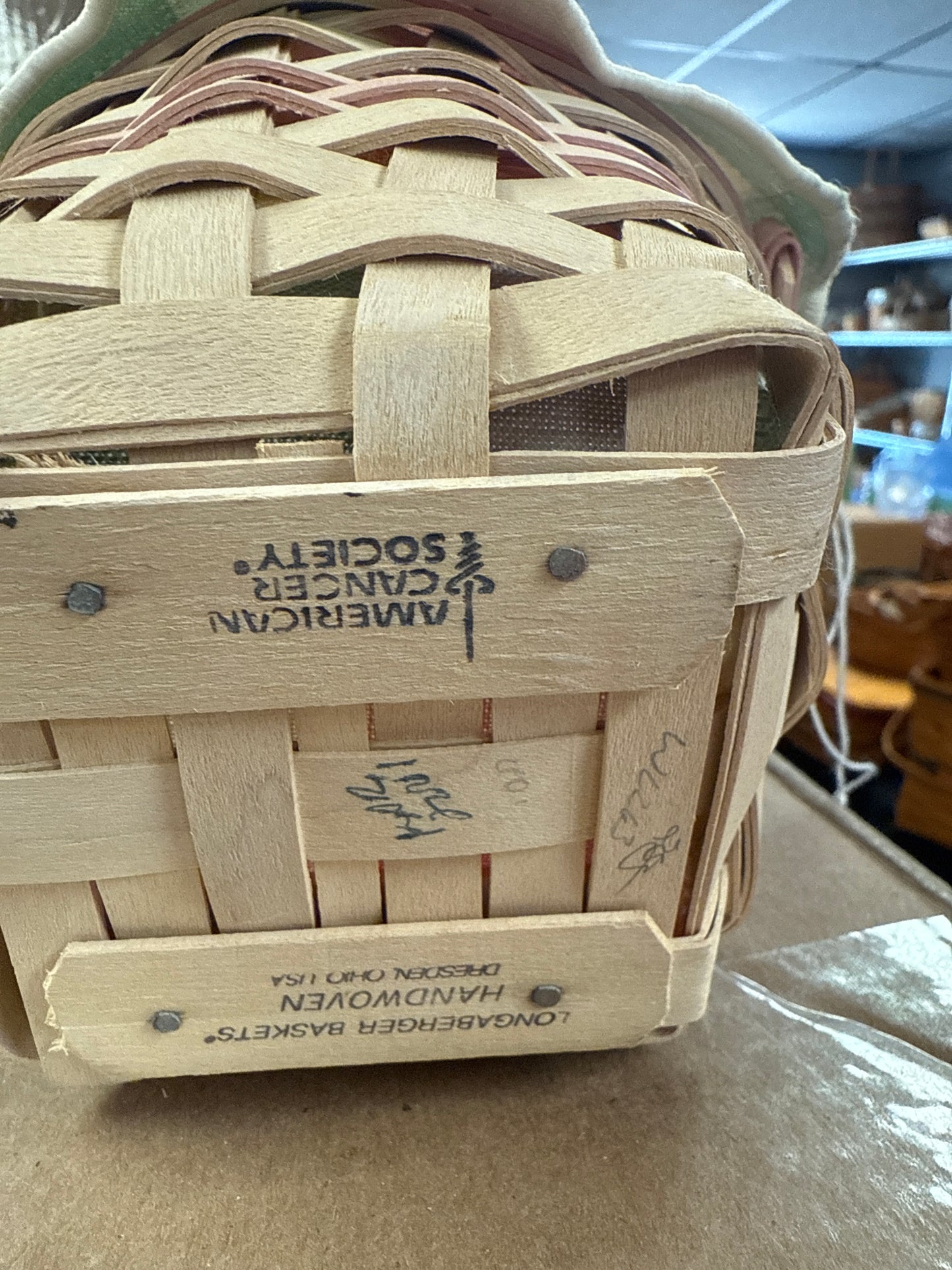 Longaberger 2001 horizon of hope basket with liner, protector, and lid