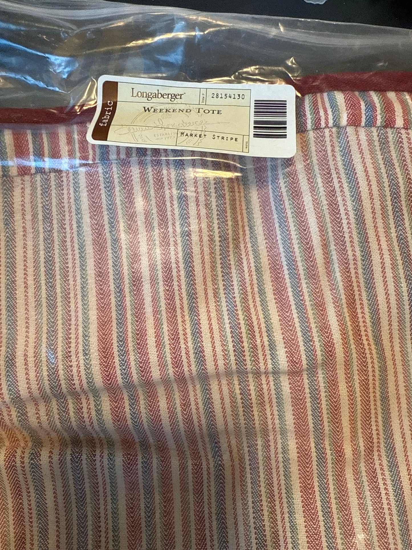 Longaberger weekend tote liner in market stripe