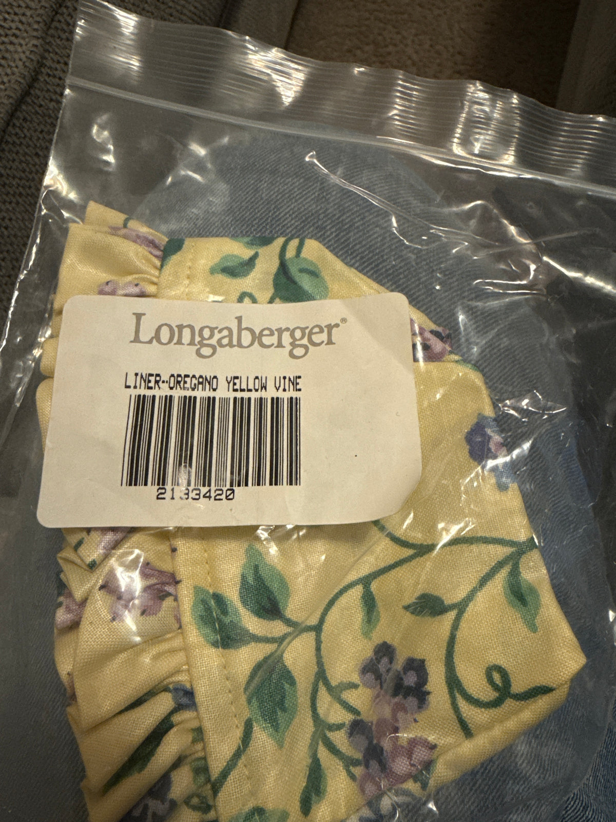 Longaberger oregano liner in yellow vine