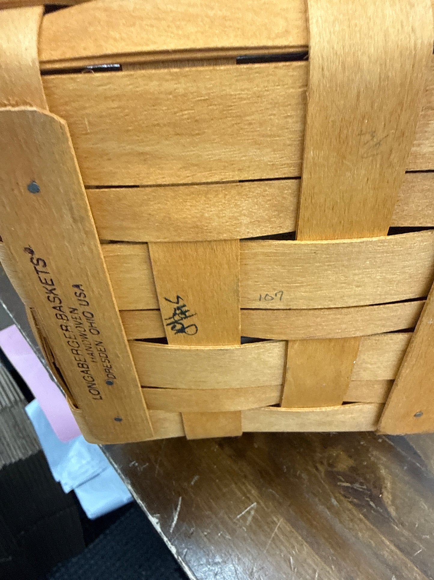 Longaberger cranberry basket with lid and protector