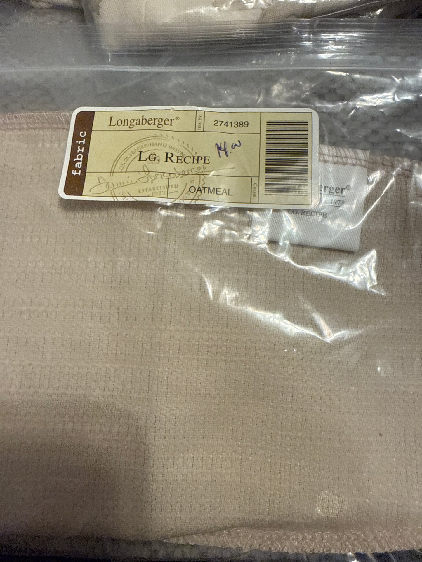 Longaberger large recipe liner in oatmeal