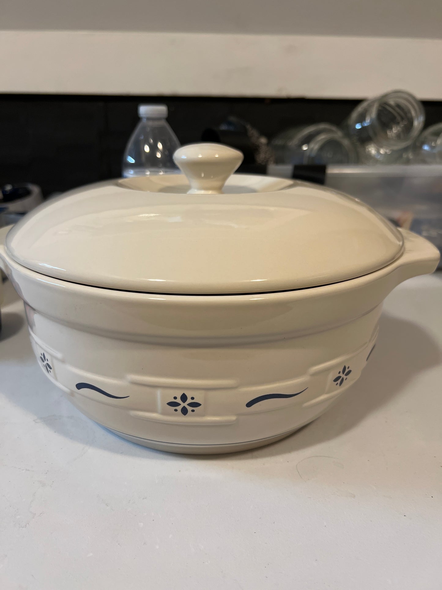 Longaberger large covered casserole dish in classic blue