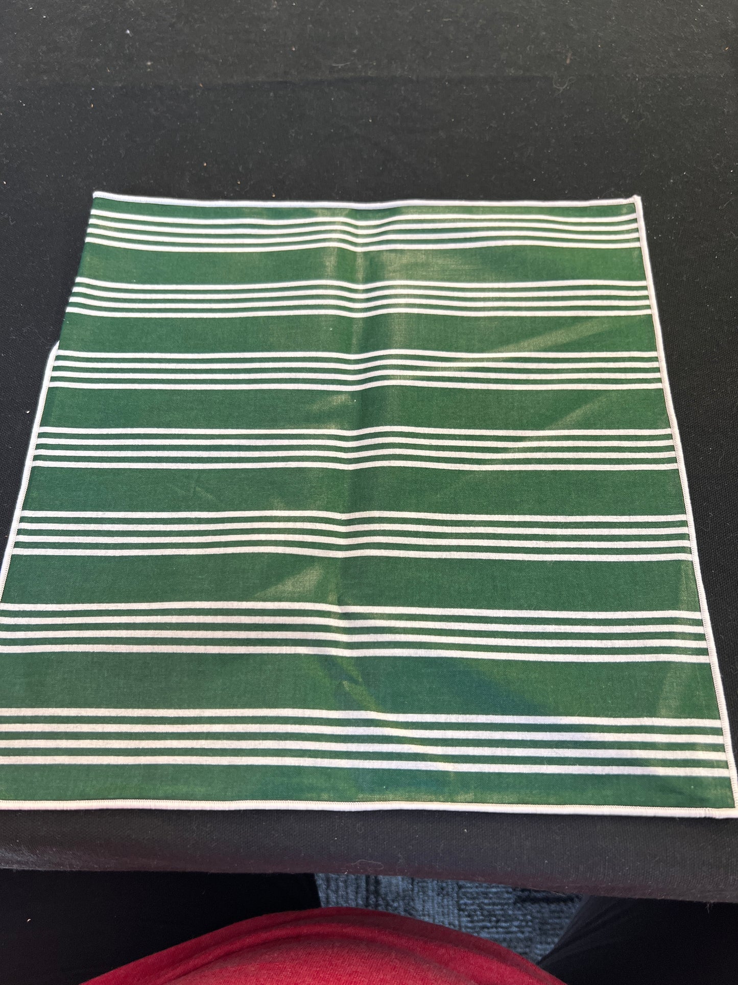 Longaberger 12 x 12 fabric square in hunter green stripe and traditional holly