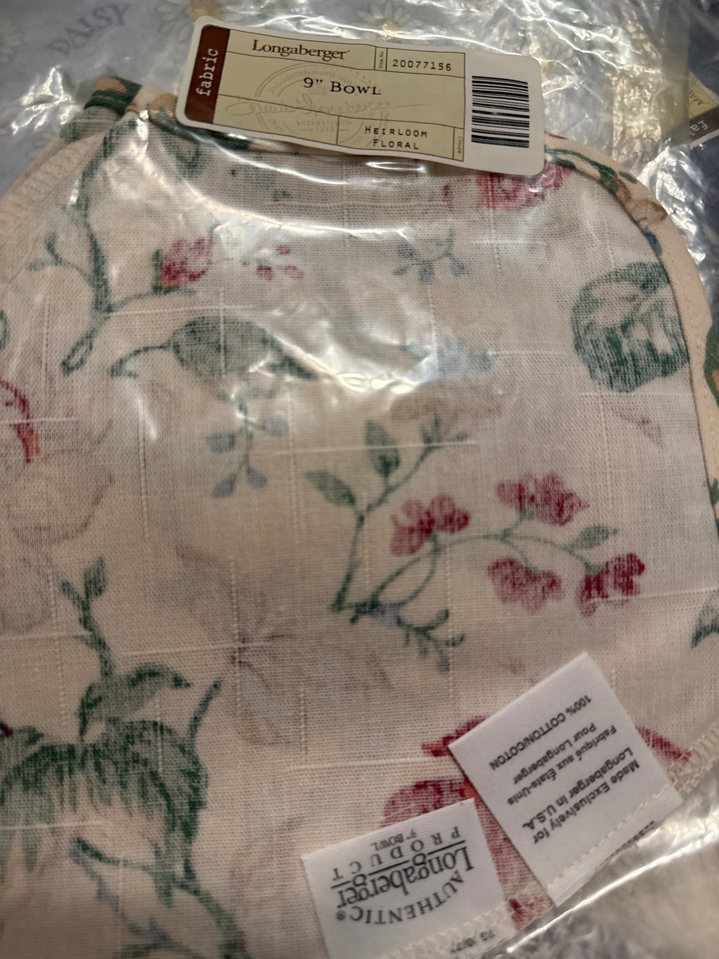 Longaberger 9” bowl liner in heirloom floral