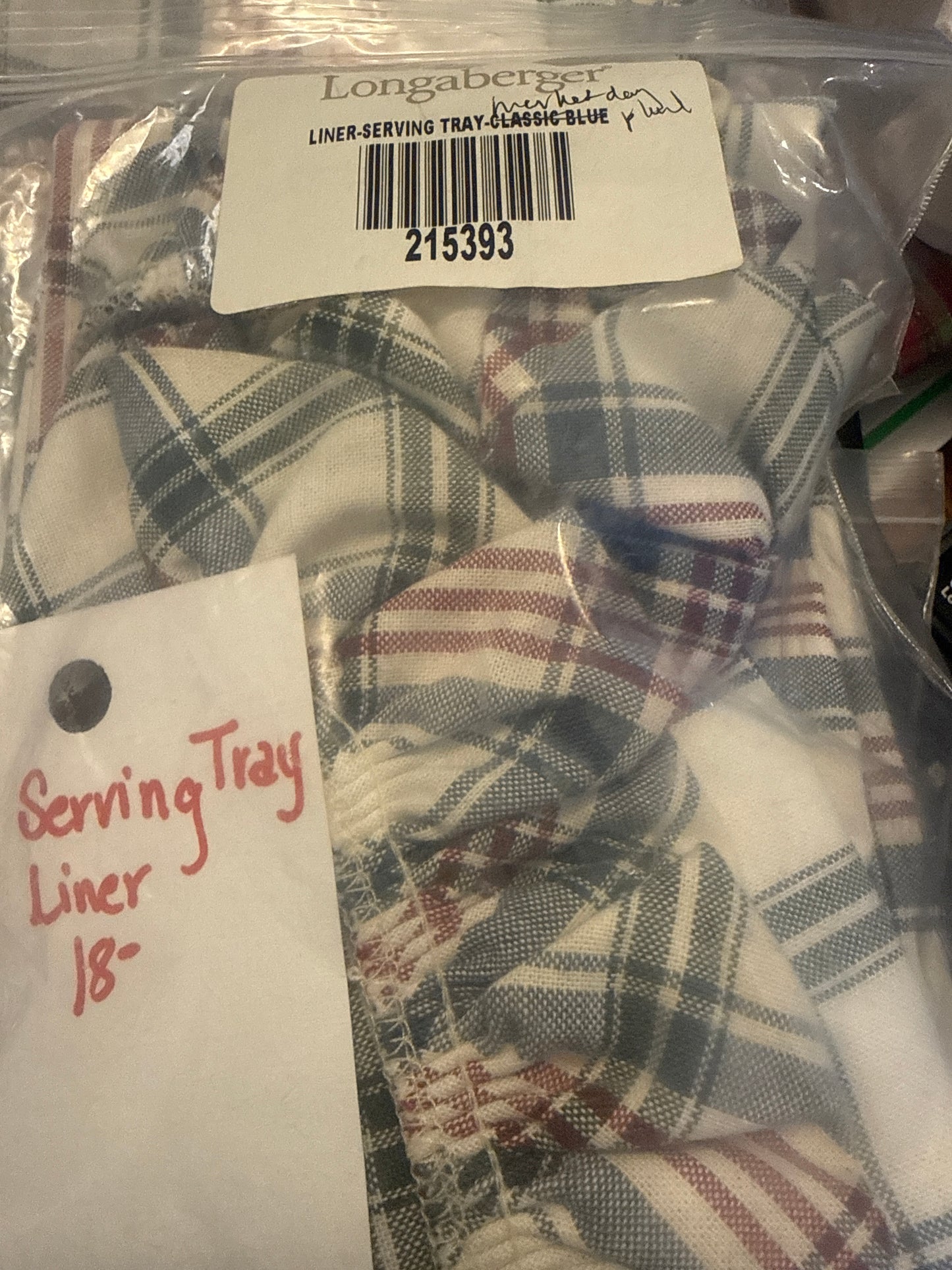 Longaberger serving tray liner in market day plaid