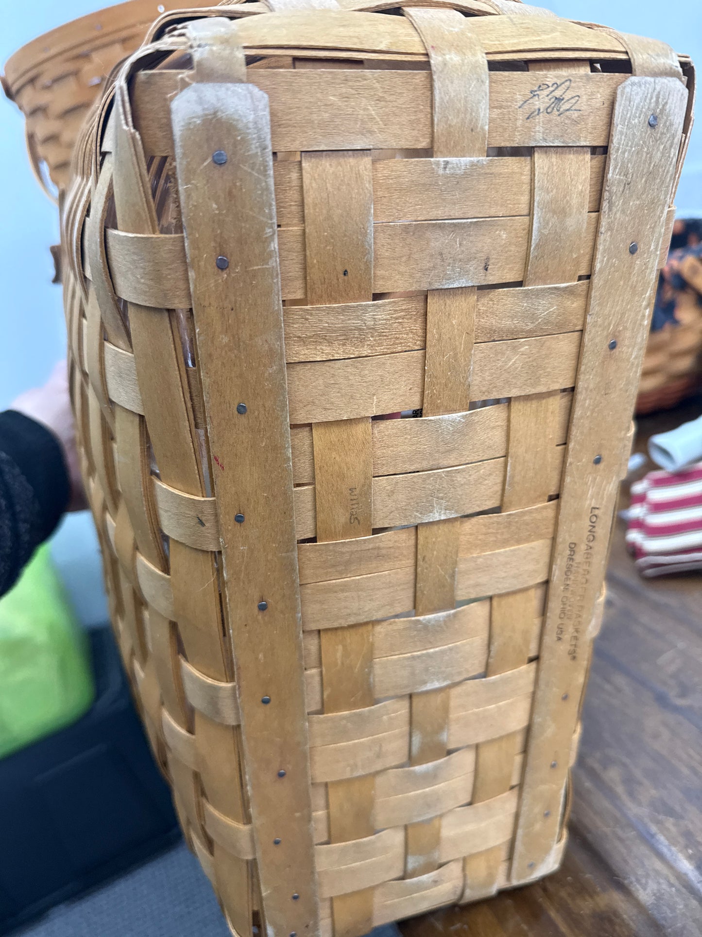 Longaberger large boardwalk with protector -handles are very worn