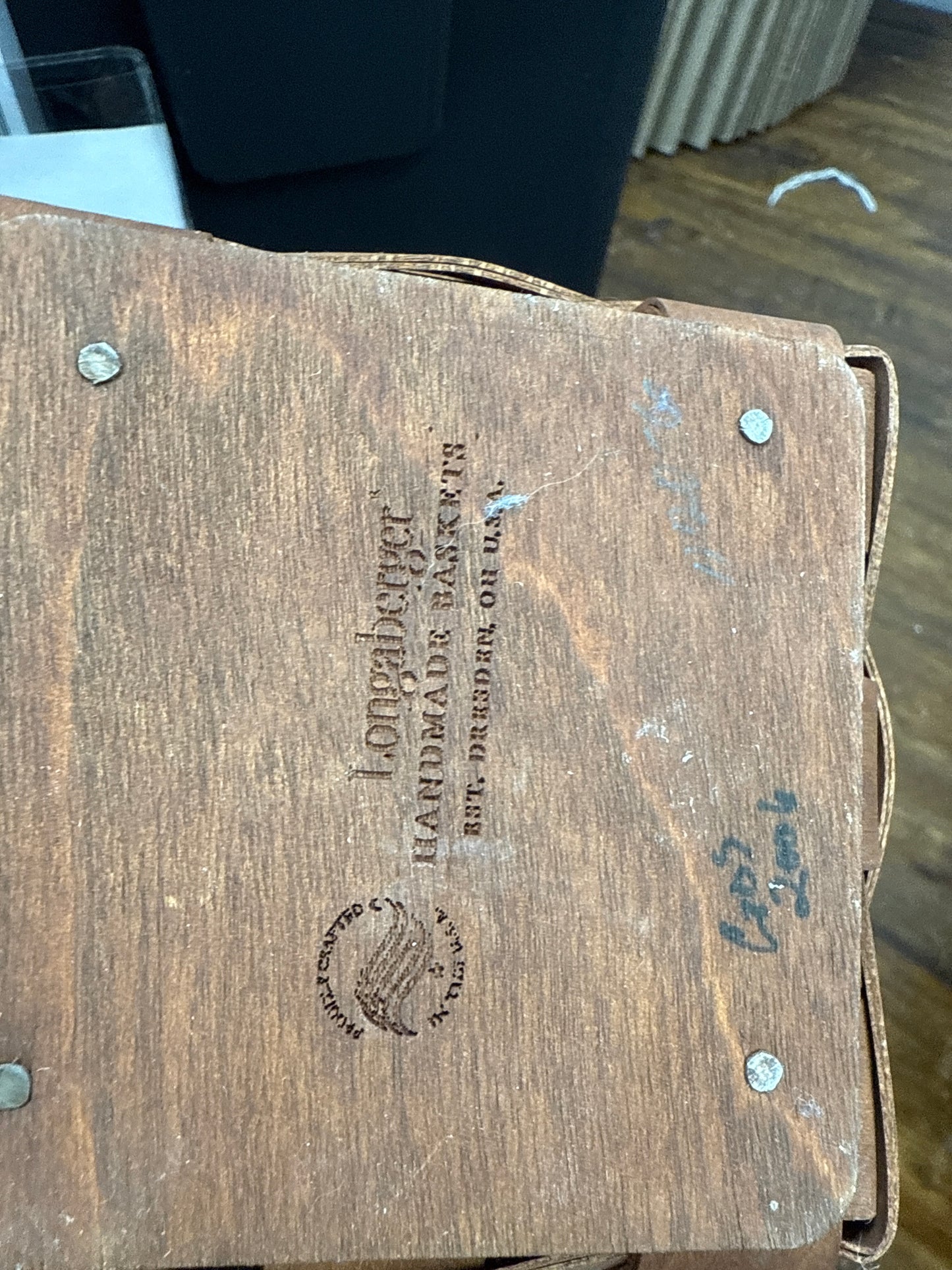 Longaberger tapered pencil basket with liner and protector ( protector has some paint on it)