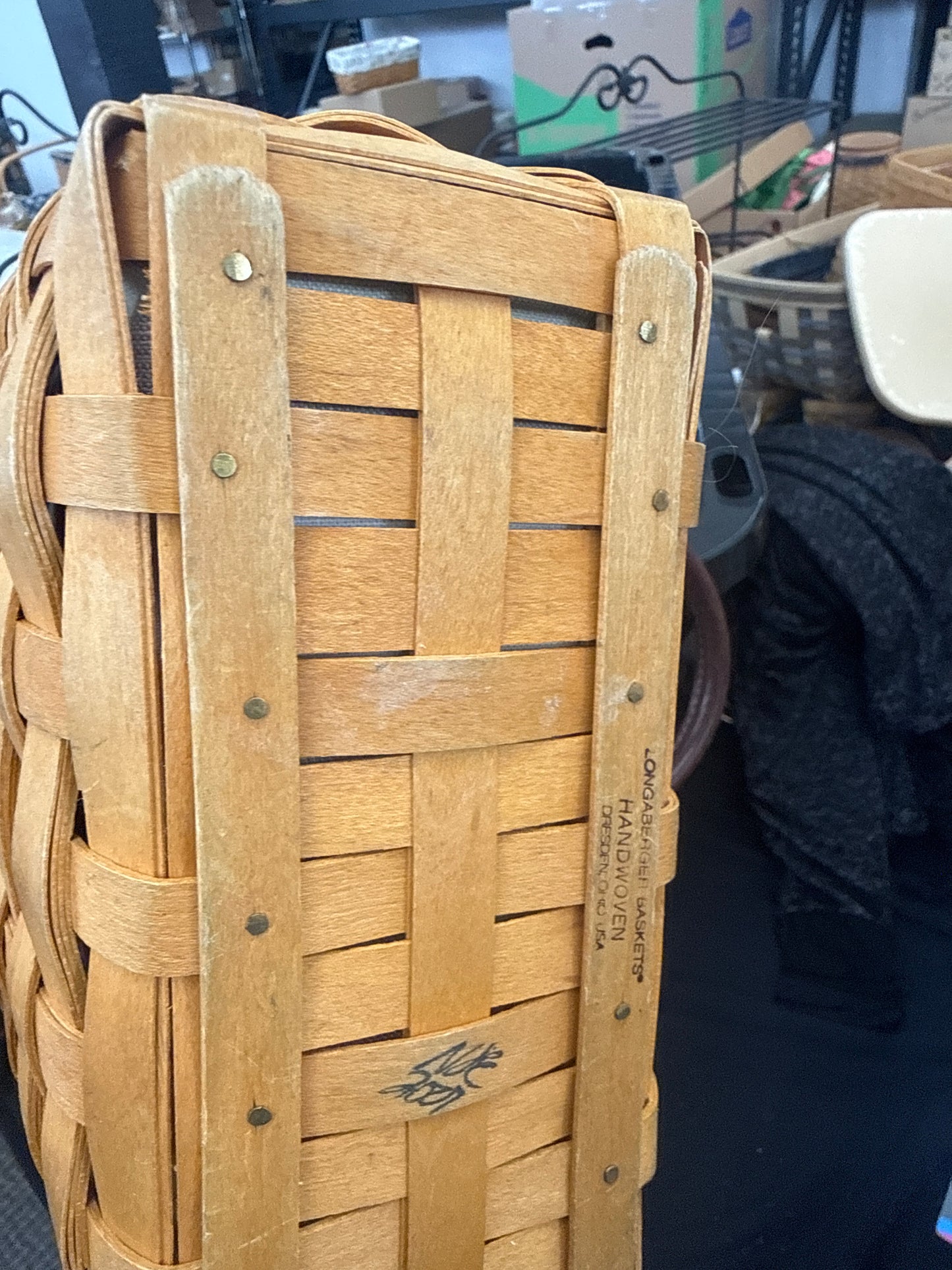 Longaberger small boardwalk basket with liner and protector (liner needs washed)