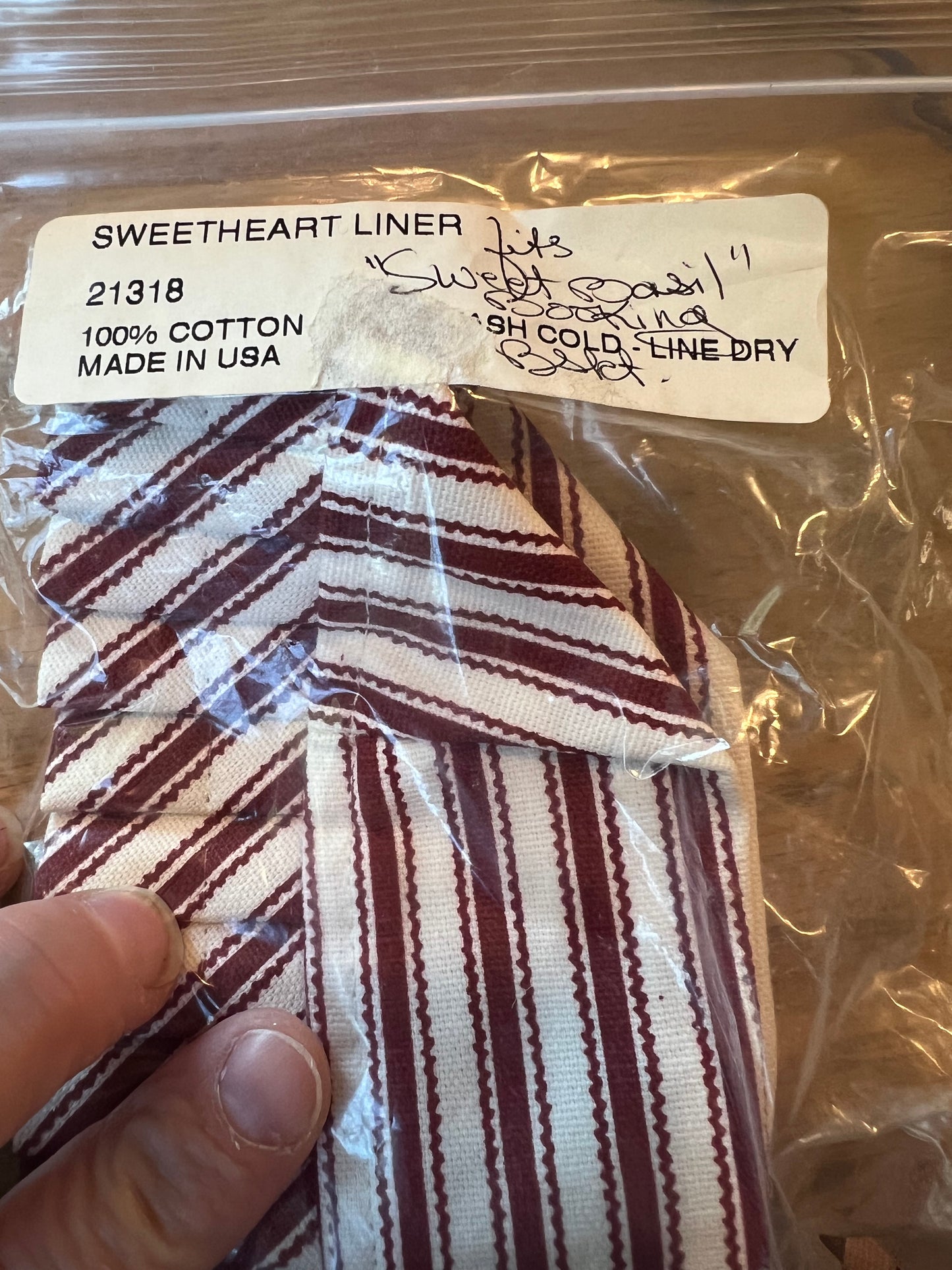 Longaberger sweetheart or sweet basil liner in red ticking