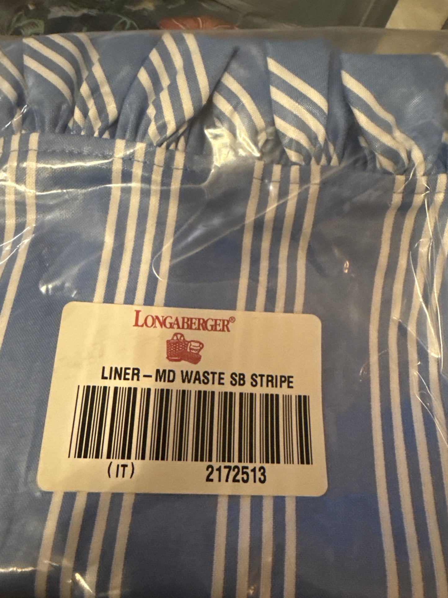 Longaberger medium waste liner in sky blue stripe