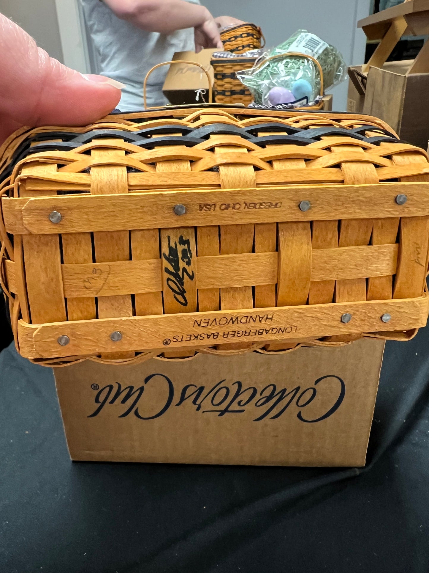 Longaberger J.W. Collection Miniature 2003 Edition Original Easter Basket with Liner and Protector and eggs