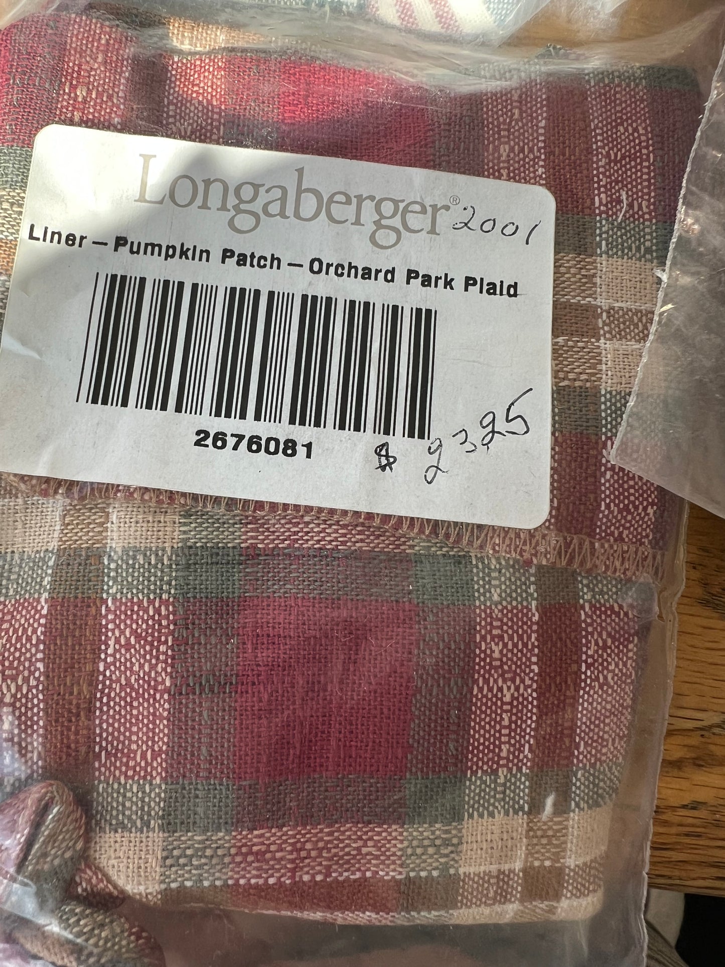 Longaberger Pumpkin Patch Liner in Orchard Park Plaid