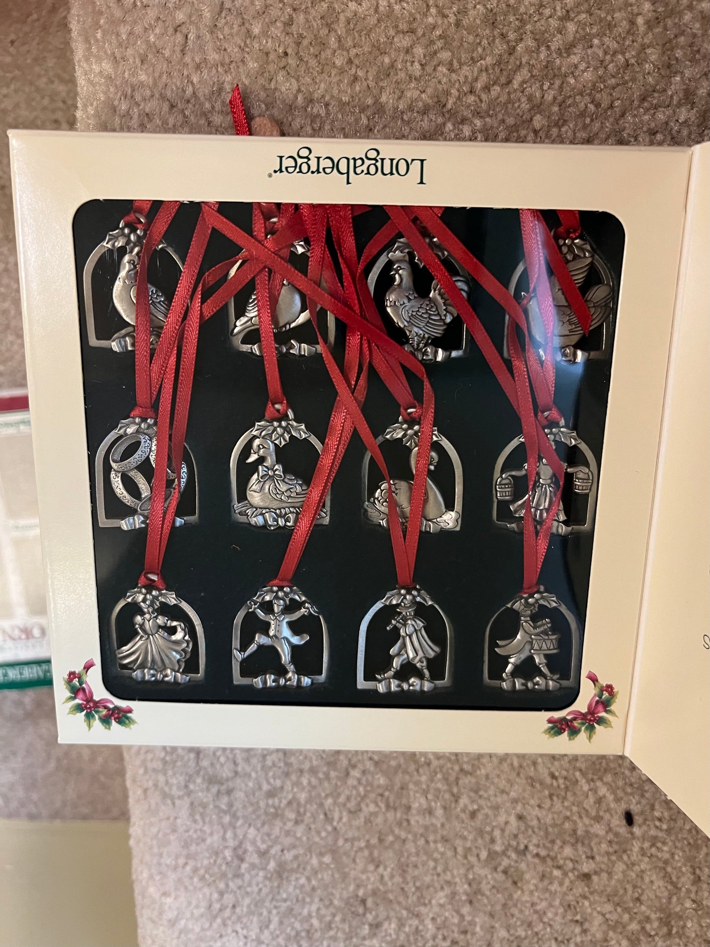 Longaberger pewter 12 days of Christmas ornaments set