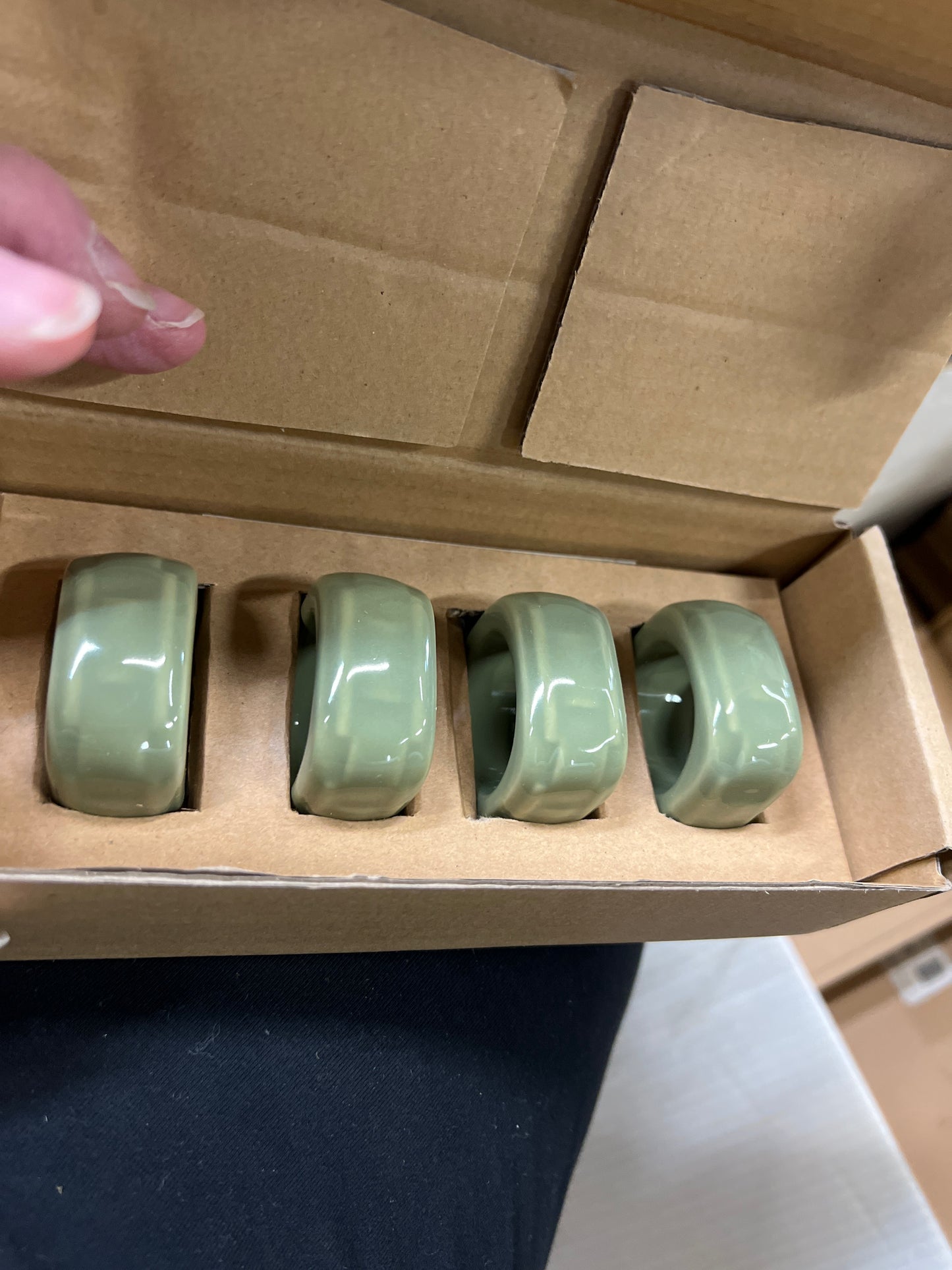 Longaberger soft square napkin rings in sage -set of 4