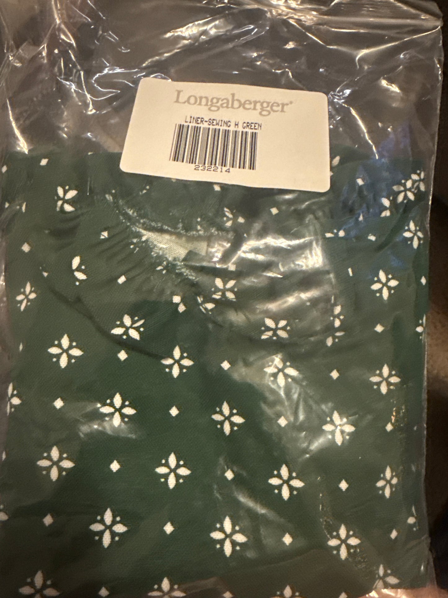 Longaberger sewing liner in heritage green