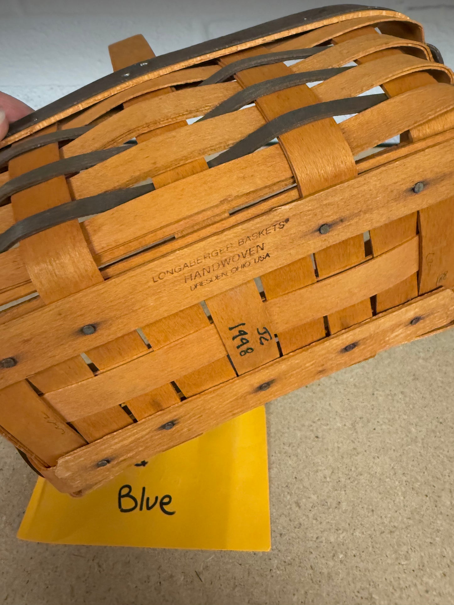 Longaberger basket with blue weave
