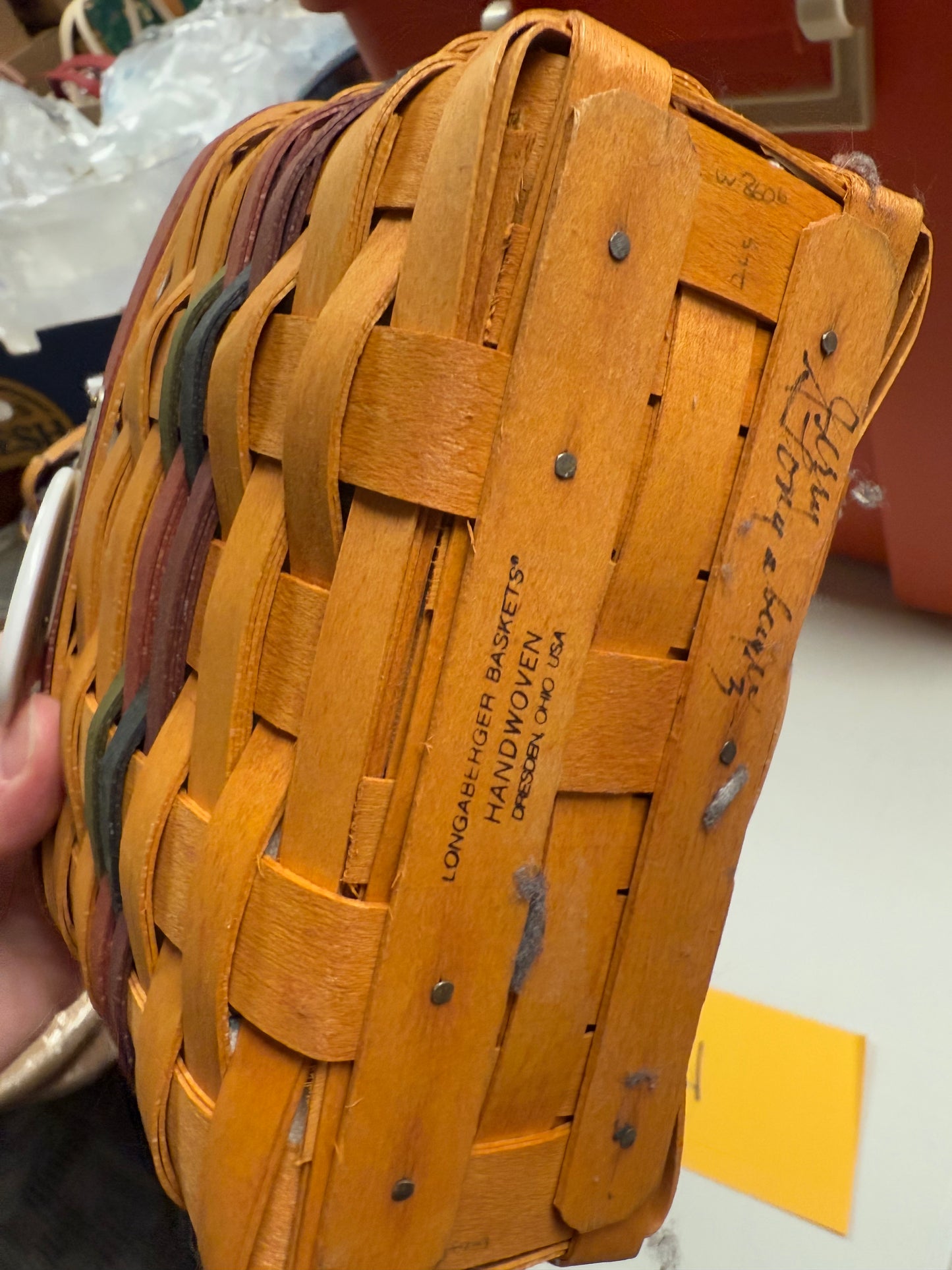 Longaberger 99 bee basket with liner, protector, and tie on